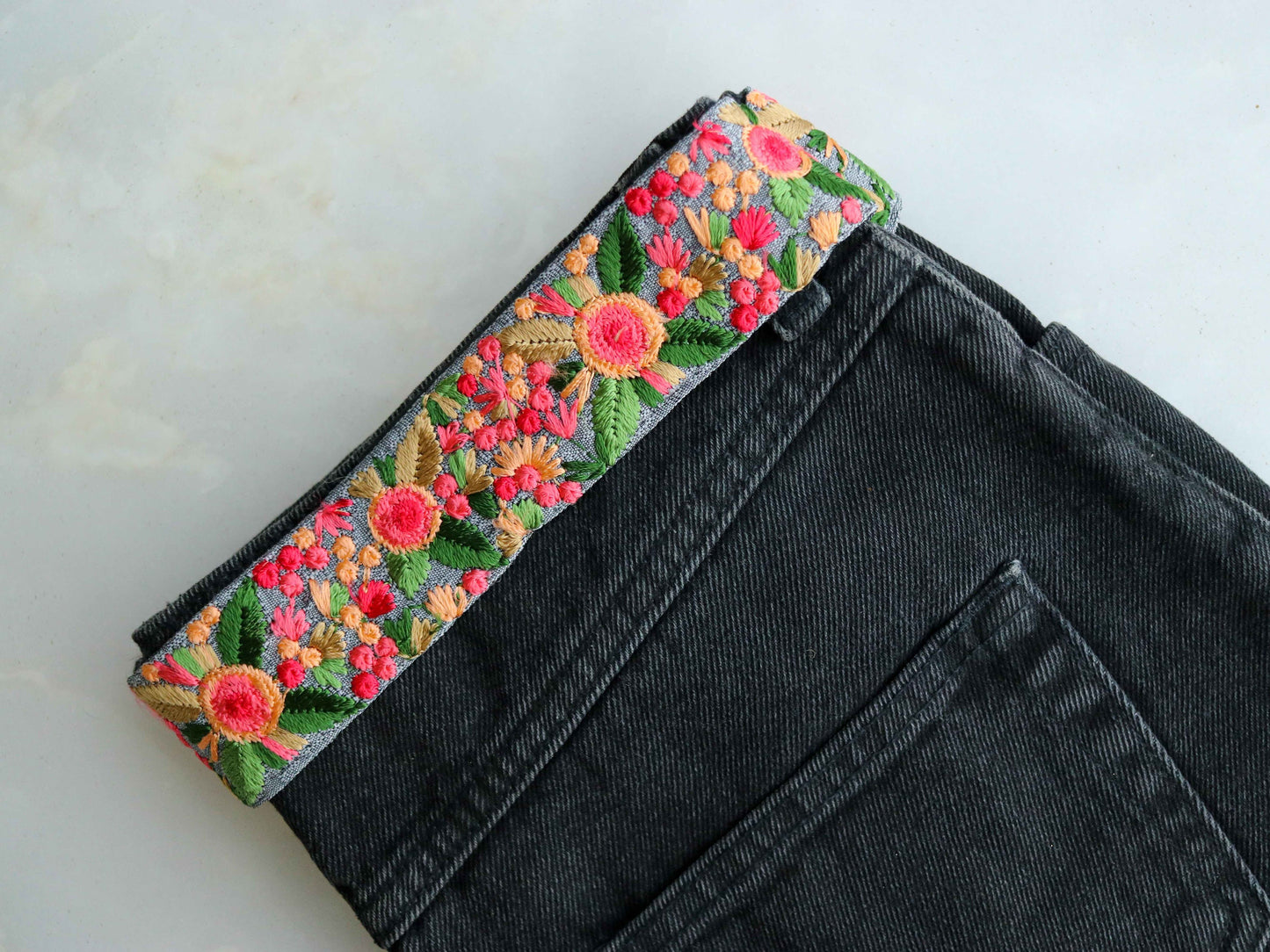 Pink Grey Floral Embroidered Trim,Indian Fabric Border,Pink Grey Parsi Embroidery Floral Lace,Floral Saree Border,Price/mtr