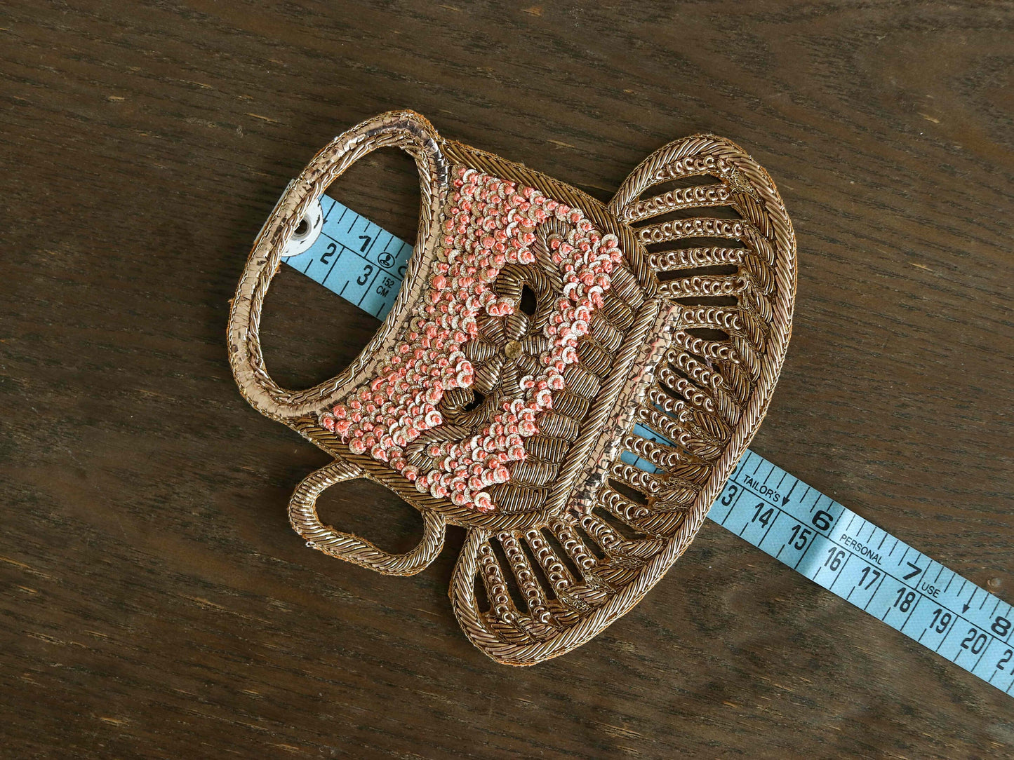 Quirky Teacup Handmade Embroidered Patch, Gold Red Cutwork Cup Saucer applique, Boho Kitschy Vessel Kitchen Patch, Playful applique