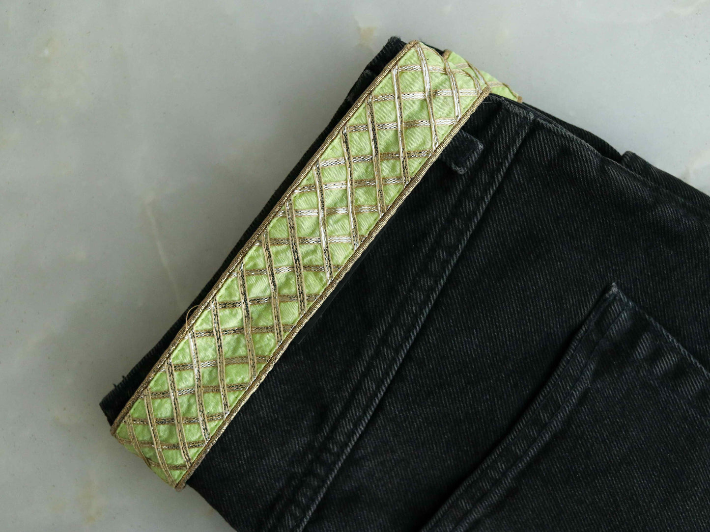 Green Gold Gota Checks Trim,Handmade Gold Gota Border,Boho Gold Foil Lace,Indian Designer Trim,Gota Saree Border,Price/mtr