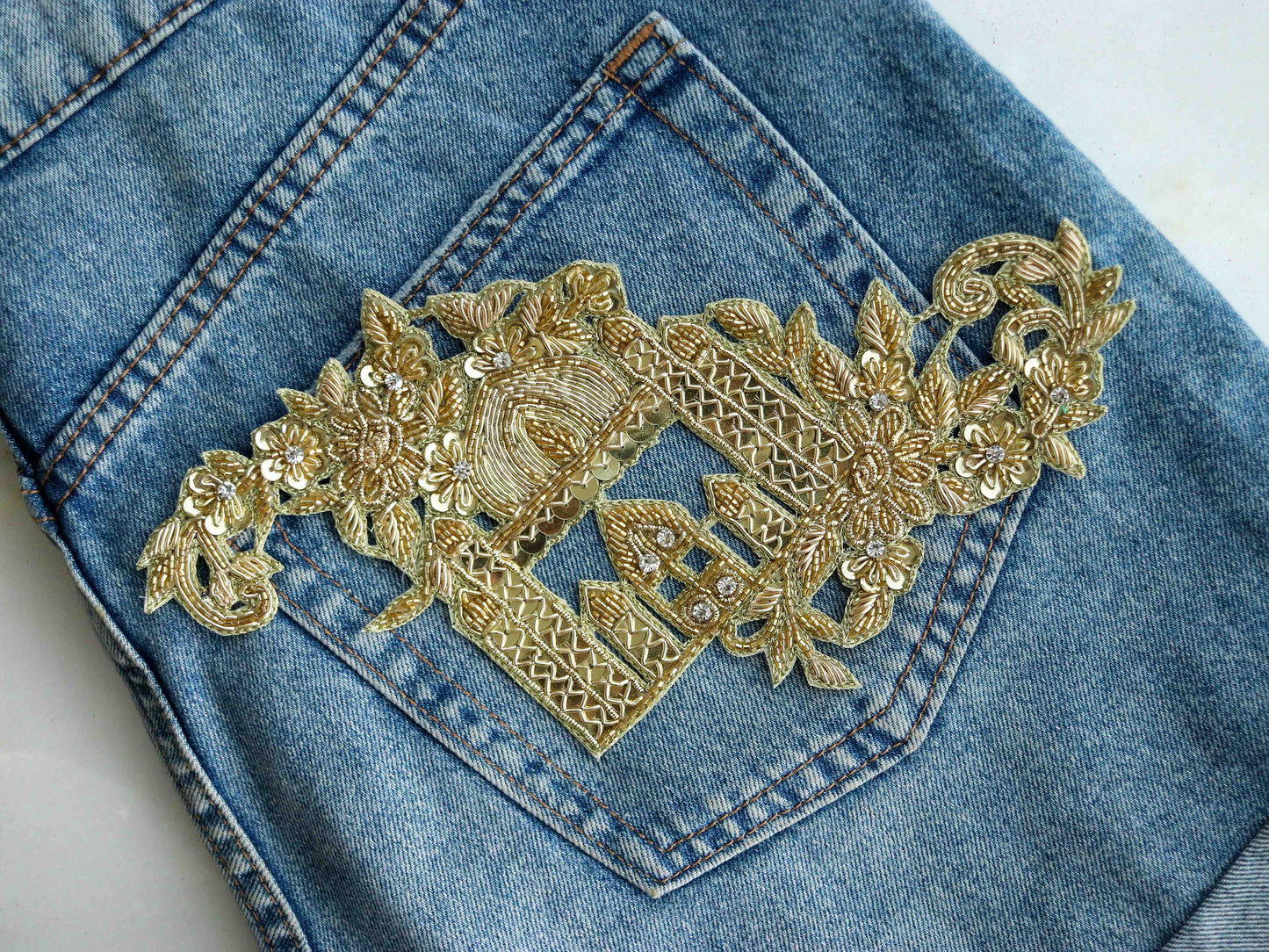 Golden Palace Embroidered Patch,Handmade Taj Mahal Applique,Royal Palace Golden Cutwork Patch,DIY Costume Dress Patch
