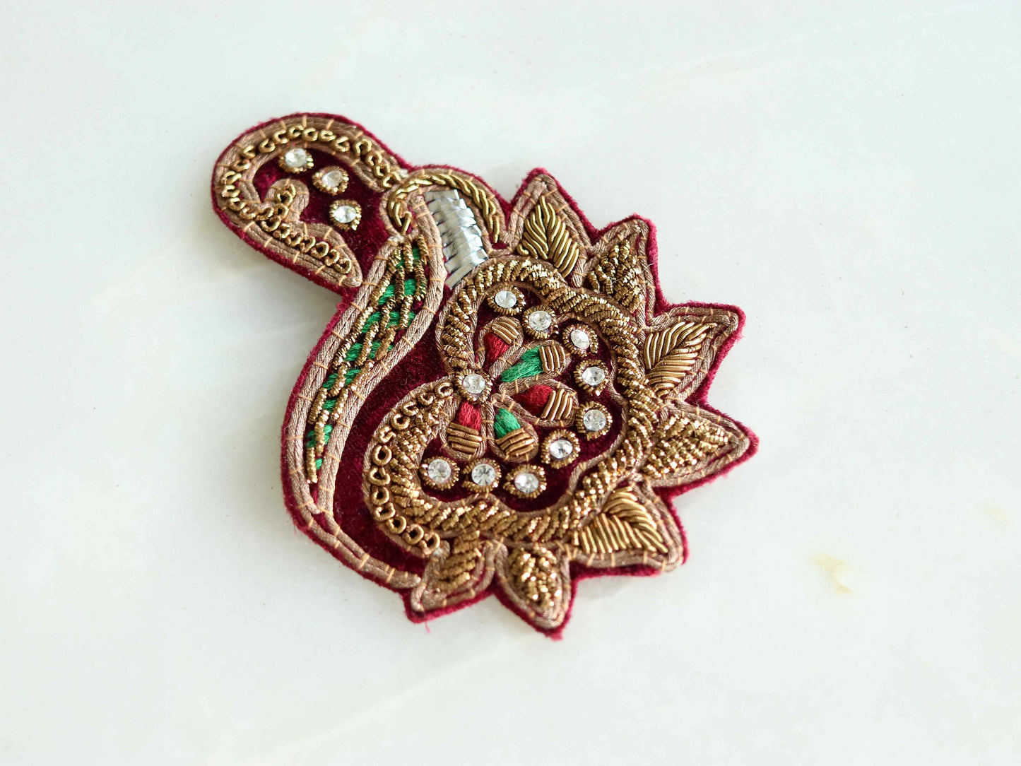 Vintage Red Velvet embroidered patch,Handmade Old Gold Regal applique, Maroon Gold Floral Paisley patch,Bridal DIY Patch