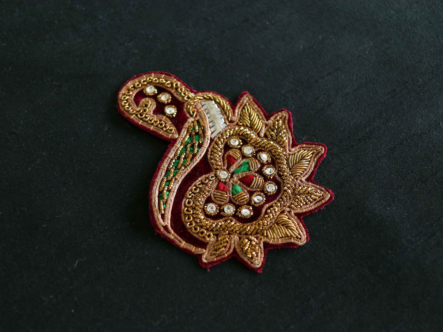 Vintage Red Velvet embroidered patch,Handmade Old Gold Regal applique, Maroon Gold Floral Paisley patch,Bridal DIY Patch