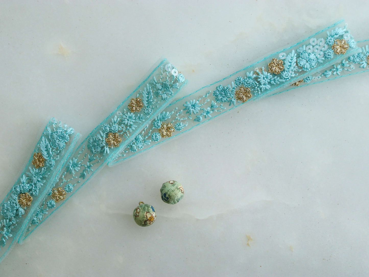 Blue Floral Self Embroidered Trim,Indian Fabric Net Embroidered Border,Lucknowi Chikankari Lace,Blue Sequin Saree Border,Price/mtr