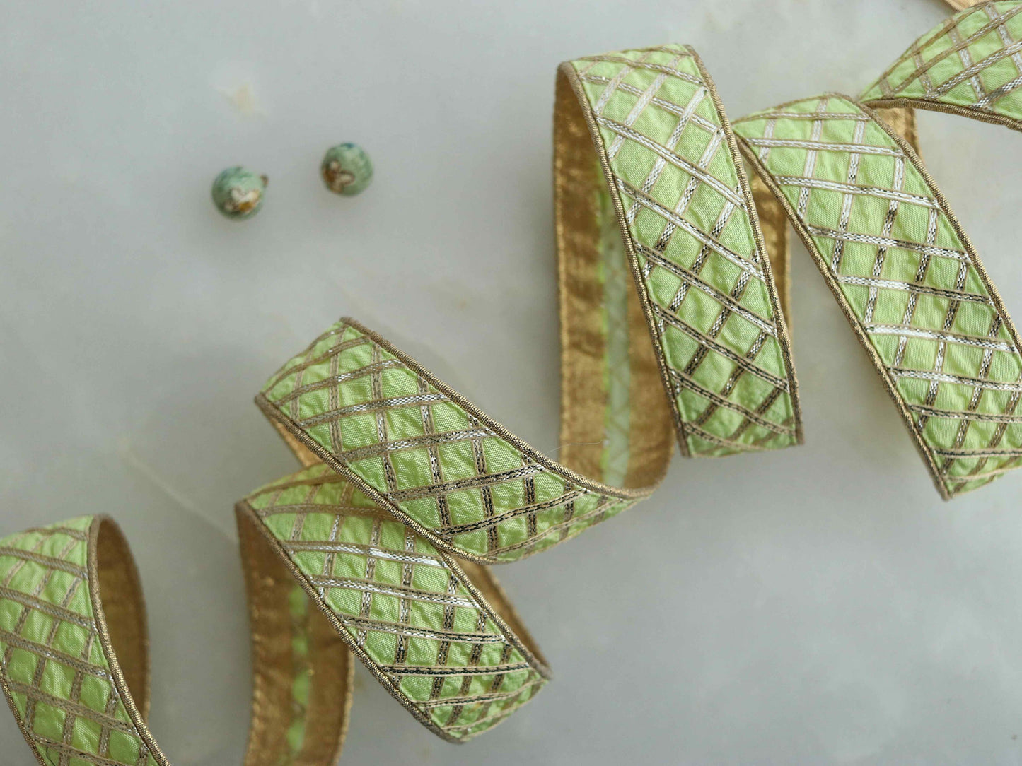 Green Gold Gota Checks Trim,Handmade Gold Gota Border,Boho Gold Foil Lace,Indian Designer Trim,Gota Saree Border,Price/mtr