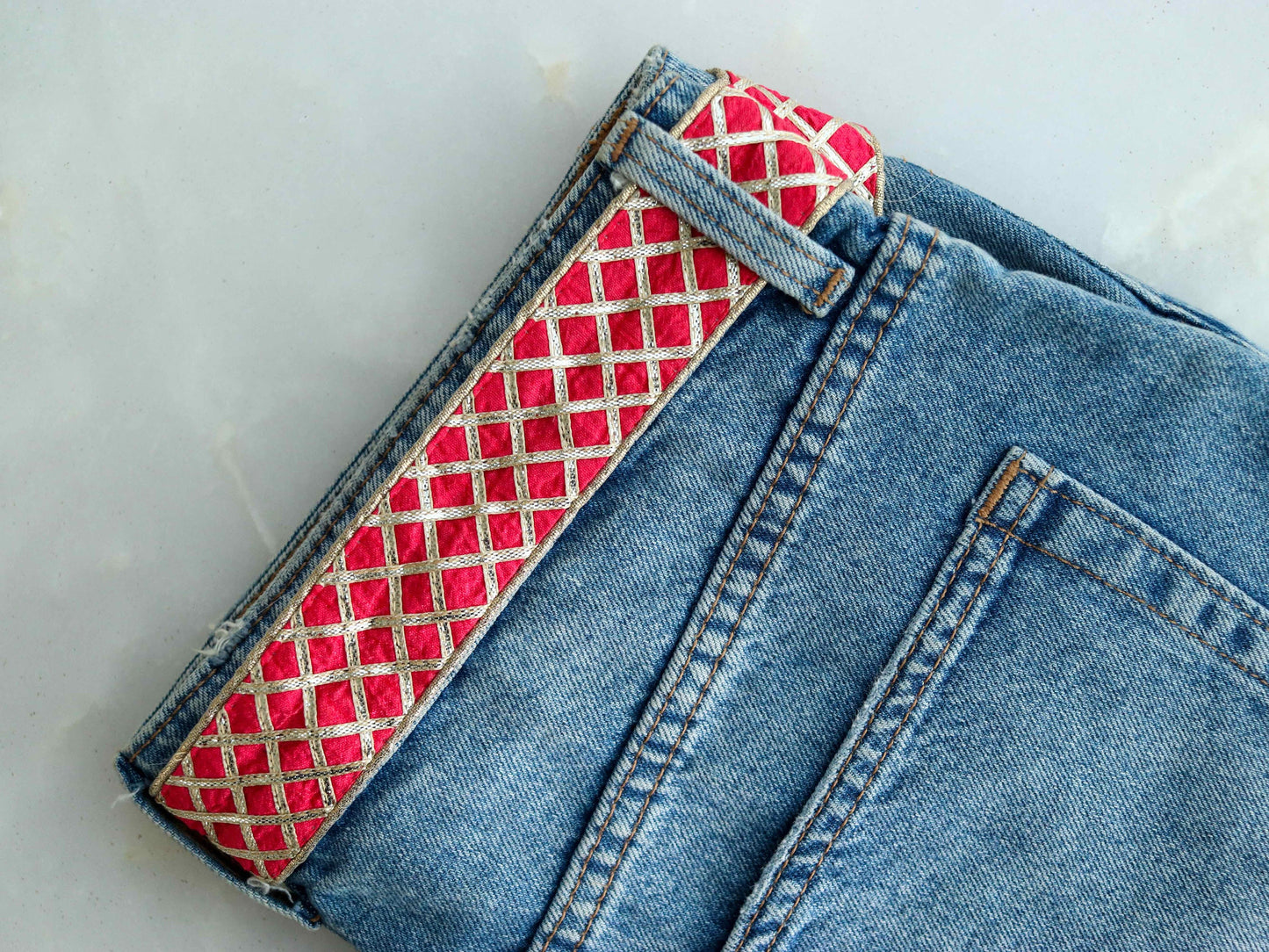 Pink Gold Gota Checks Trim, Handmade Gold Gota Border, Boho Gold Foil Lace, Indian Designer Trim, Gota Saree Border, Price/mtr