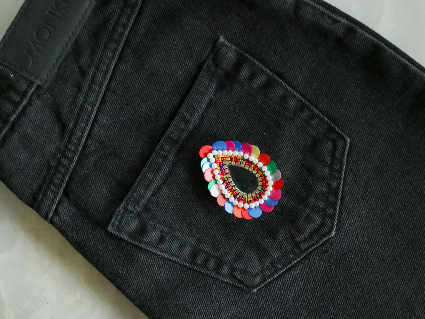 Multicolour Sequin Beaded Teardrop Patch,Handmade Pastel Colour Sequin Mirror Applique, Boho Quirky Leaf Paan Patch,DIY Patch