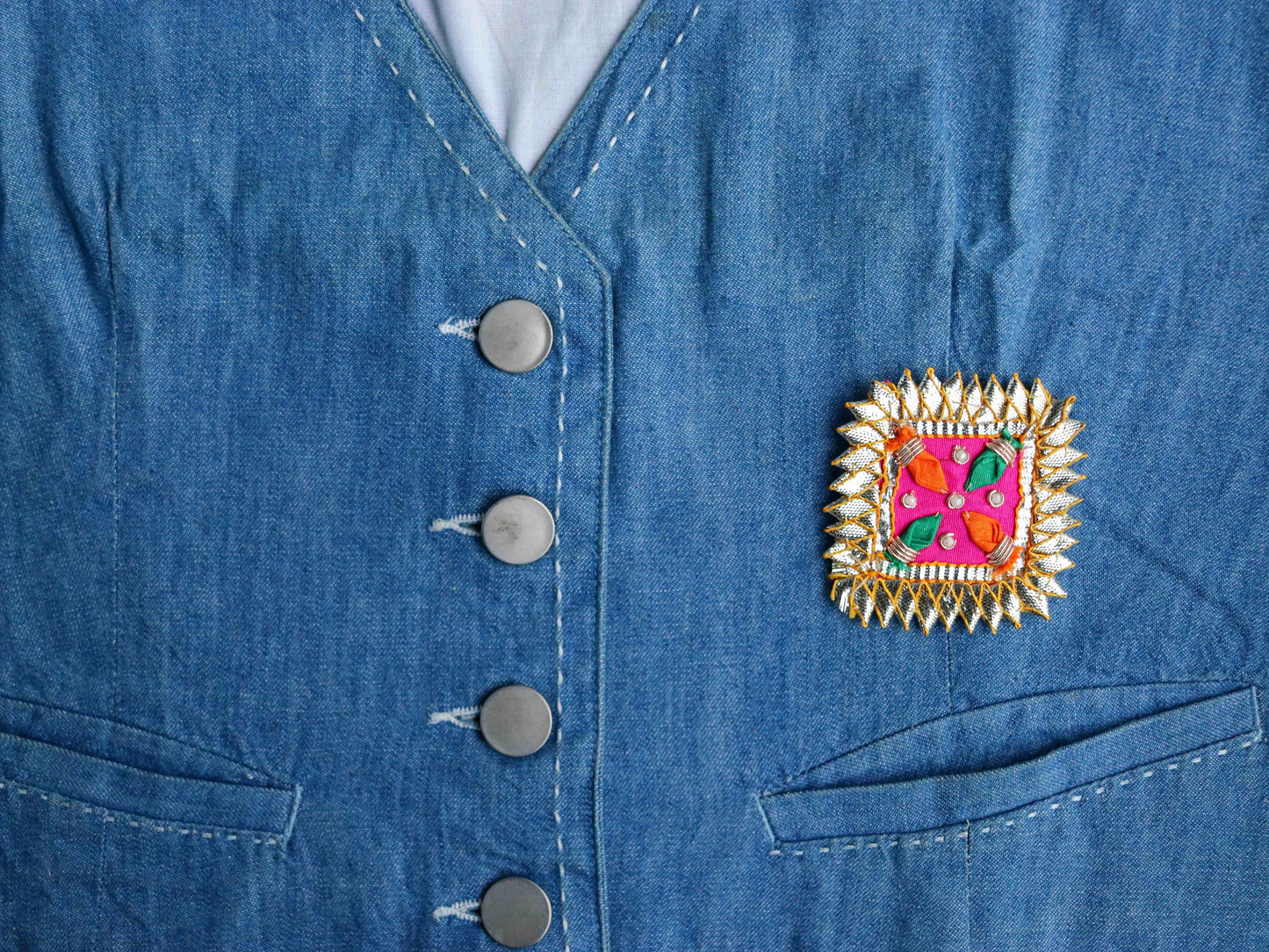 Square Pink GOld Embroidered Patch,Indian Handmade Gota Applique, Gold Foil colourful festive Kutchi patch,DIY Patch