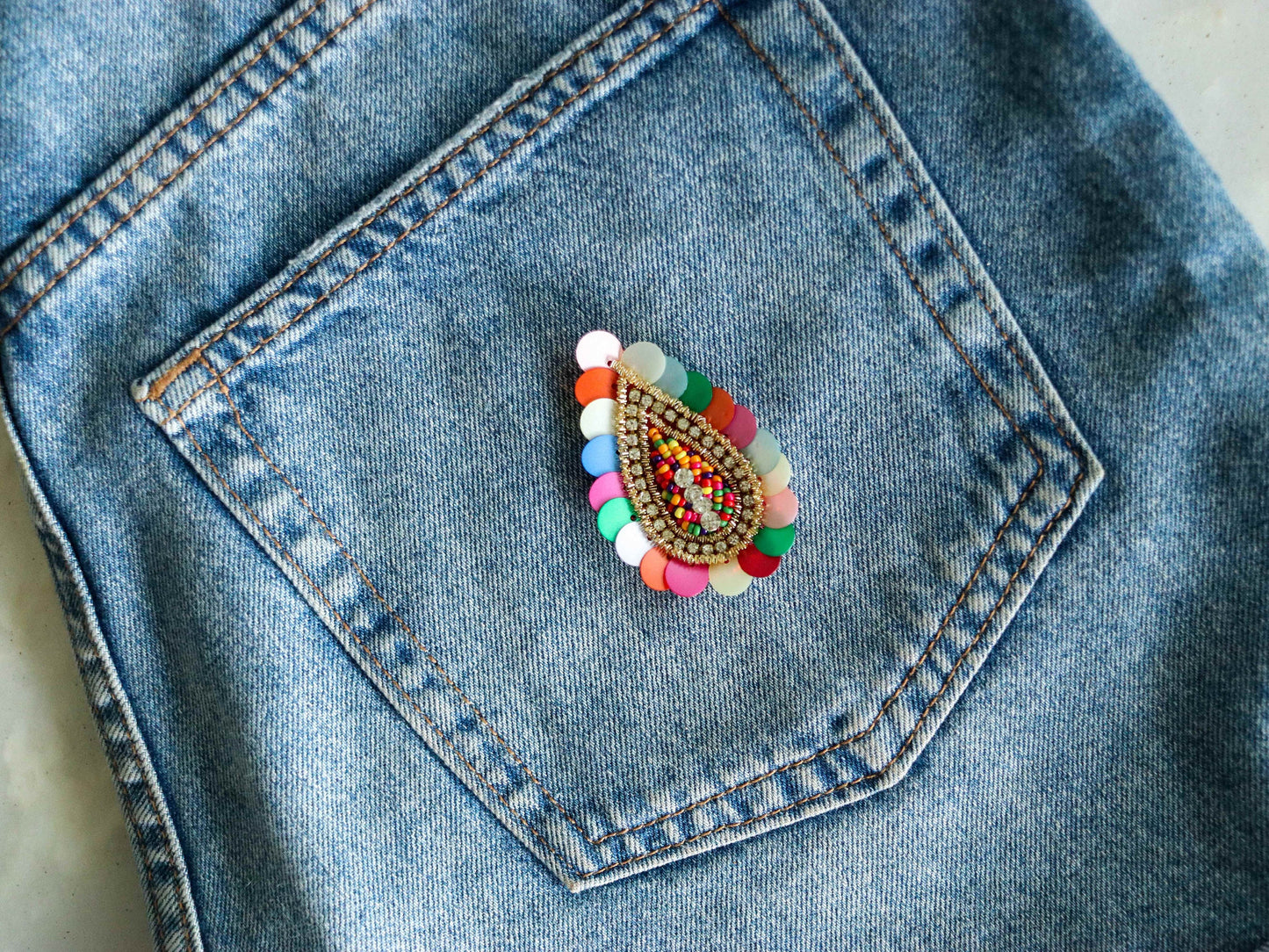 Multicolour Sequin Beaded Teardrop Patch,Handmade Pastel Colour Sequin Applique, Boho Quirky Leaf Paan Patch,DIY Patch