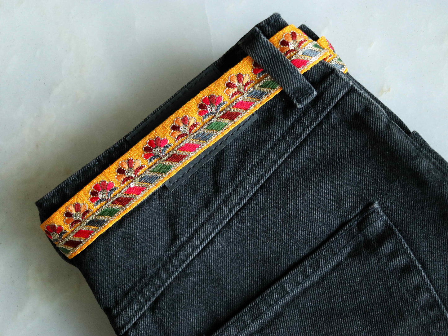 Yellow Orange Floral Embroidered Trim, Indian Fabric Embroidered Border, Yellow Orange Floral Lace, Floral Saree Border, Price/mtr