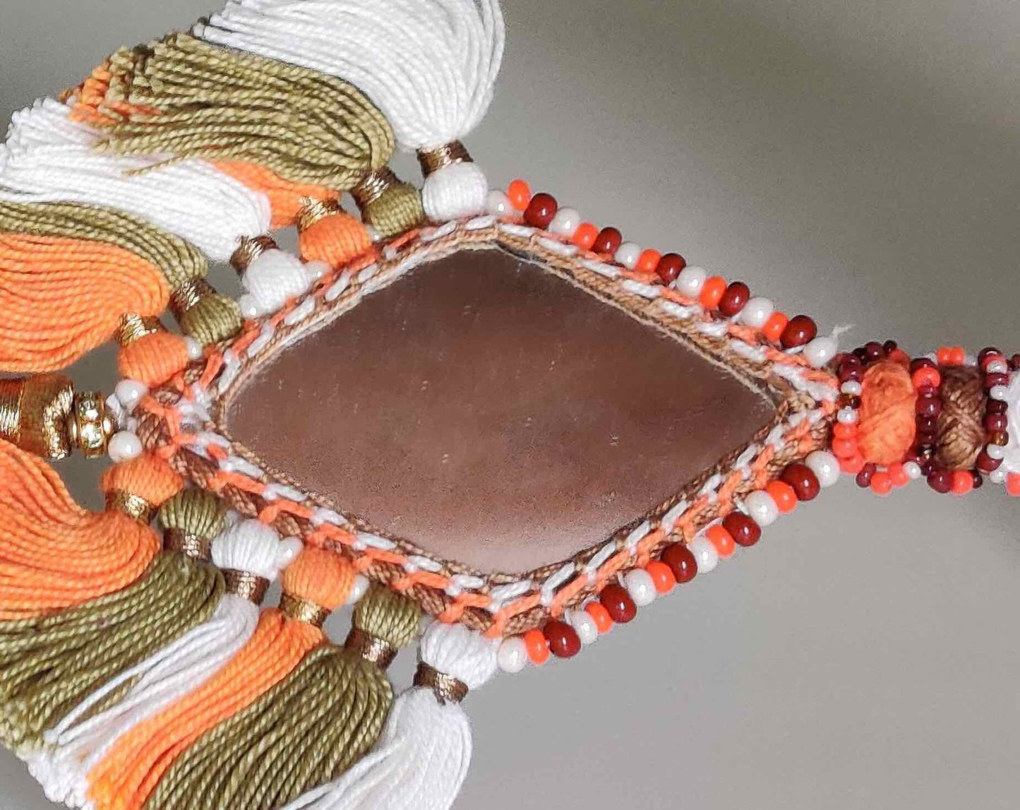 Boho Orange Mirror Tassel,Handmade Charm,Orange White Tufted Tassel Latkan, Quirky Kitschy Indian Tribal Bag Charm,Christmas Tree Supply