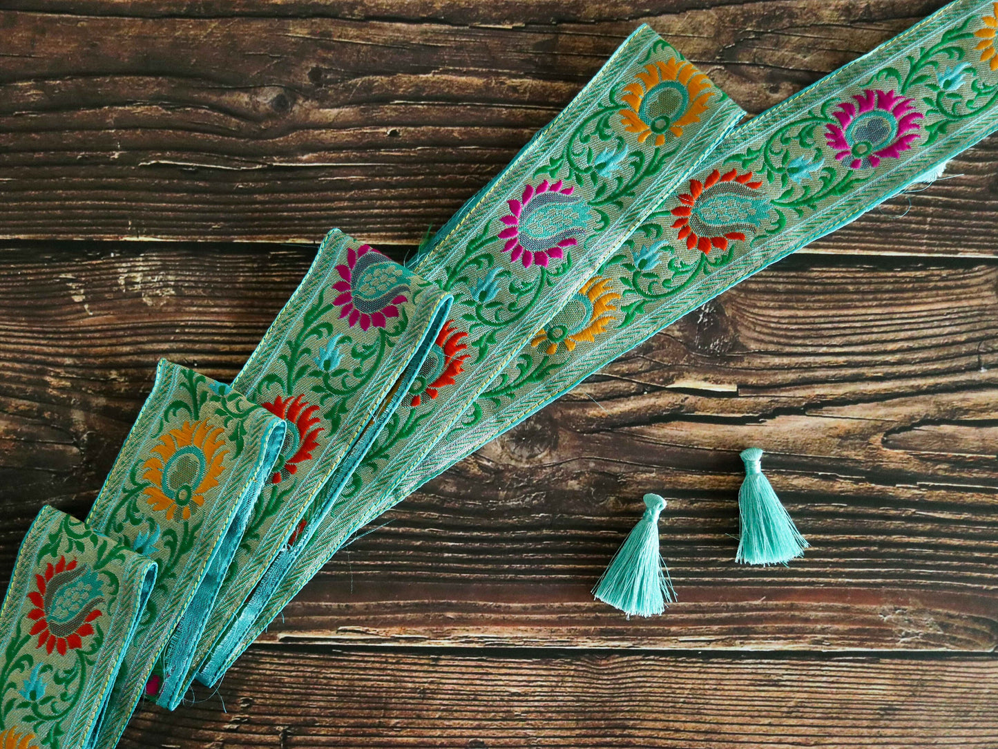 Blue Floral Banarasi Trim,Brocade Silk Border,Indian Brocade Lace,Banarasi Saree Border,Blue Bridal Trim,Price/mtr