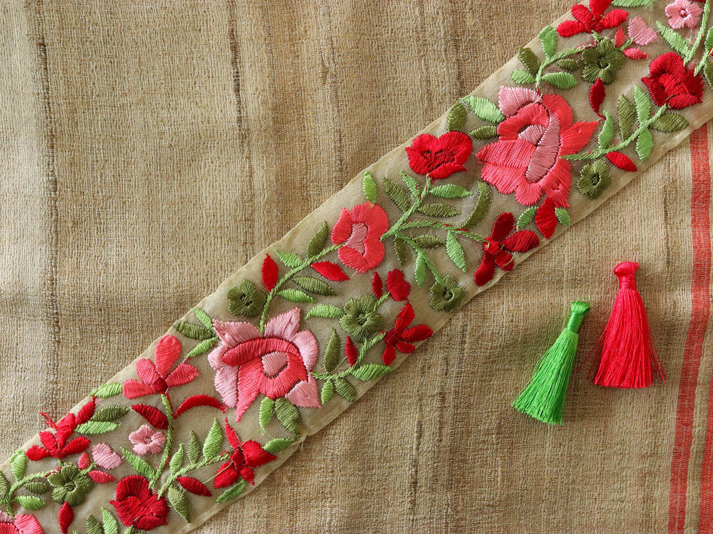 Pink Pastel Floral Embroidered Trim,Indian Fabric Embroidered Border,Pink Tissue Lace,Parsi Embroidery Border,Floral Saree Border,Price/mtr