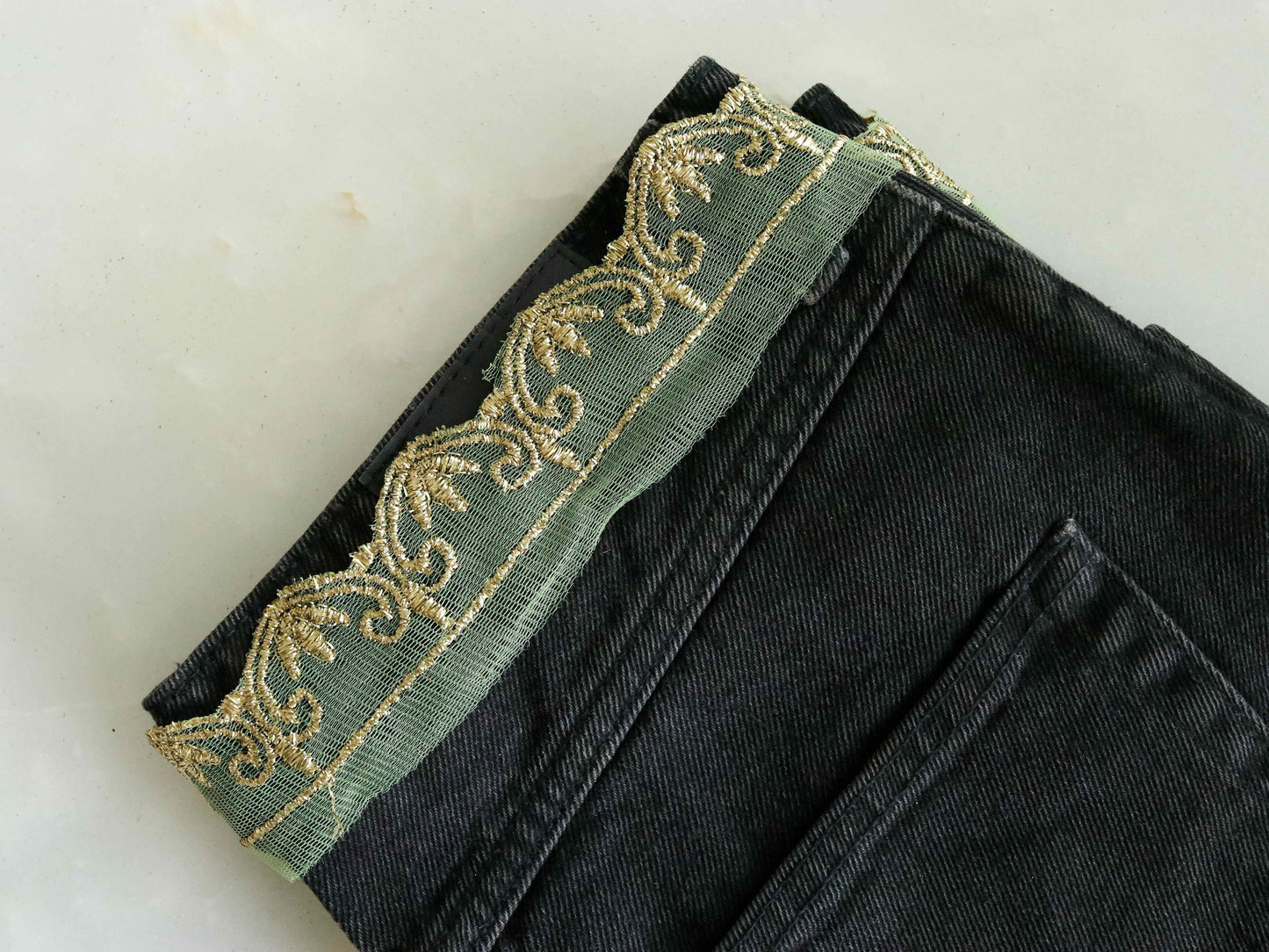 Green Gold Scallop Embroidered Trim,Mint Green Net Border,Cutwork Floral Net Lace,Indian Fabric Trim,Green Saree Border,Price/mtr