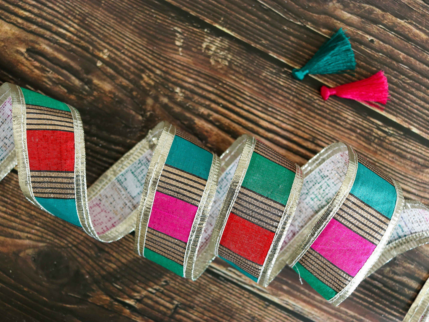Pink Blue Silver Stripe Trim,Red Green Festive Printed Border,Boho Designer Bridal Lace,Stripe Gota Saree Border,Price/mtr