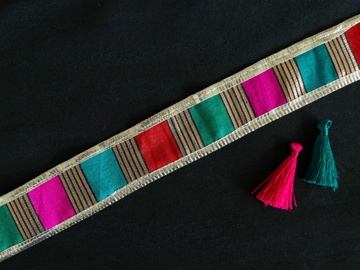 Pink Blue Silver Stripe Trim,Red Green Festive Printed Border,Boho Designer Bridal Lace,Stripe Gota Saree Border,Price/mtr