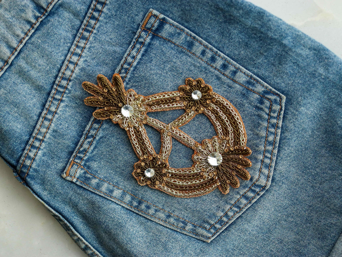 Vintage Gold Regal Embroidered patch,Handmade cutwork Golden floral applique, Royal Gold Zari Zardozi Applique, DIY Patch