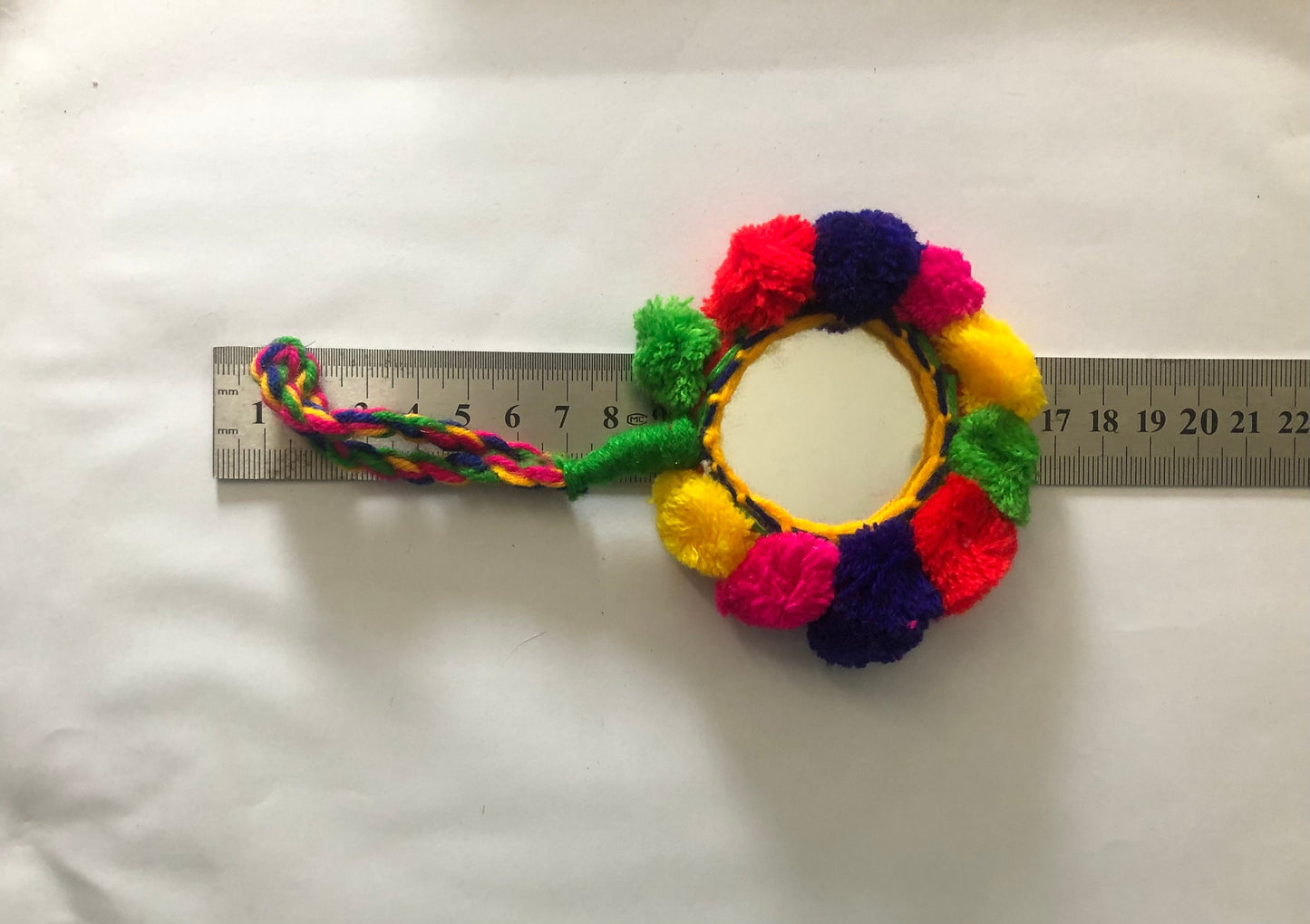 Boho Multicolour Pompom Mirror Tassel,Handmade Latkan, Rainbow Tufted Tassel,Quirky Kitschy Indian Tribal Charm,Christmas Tree Supply