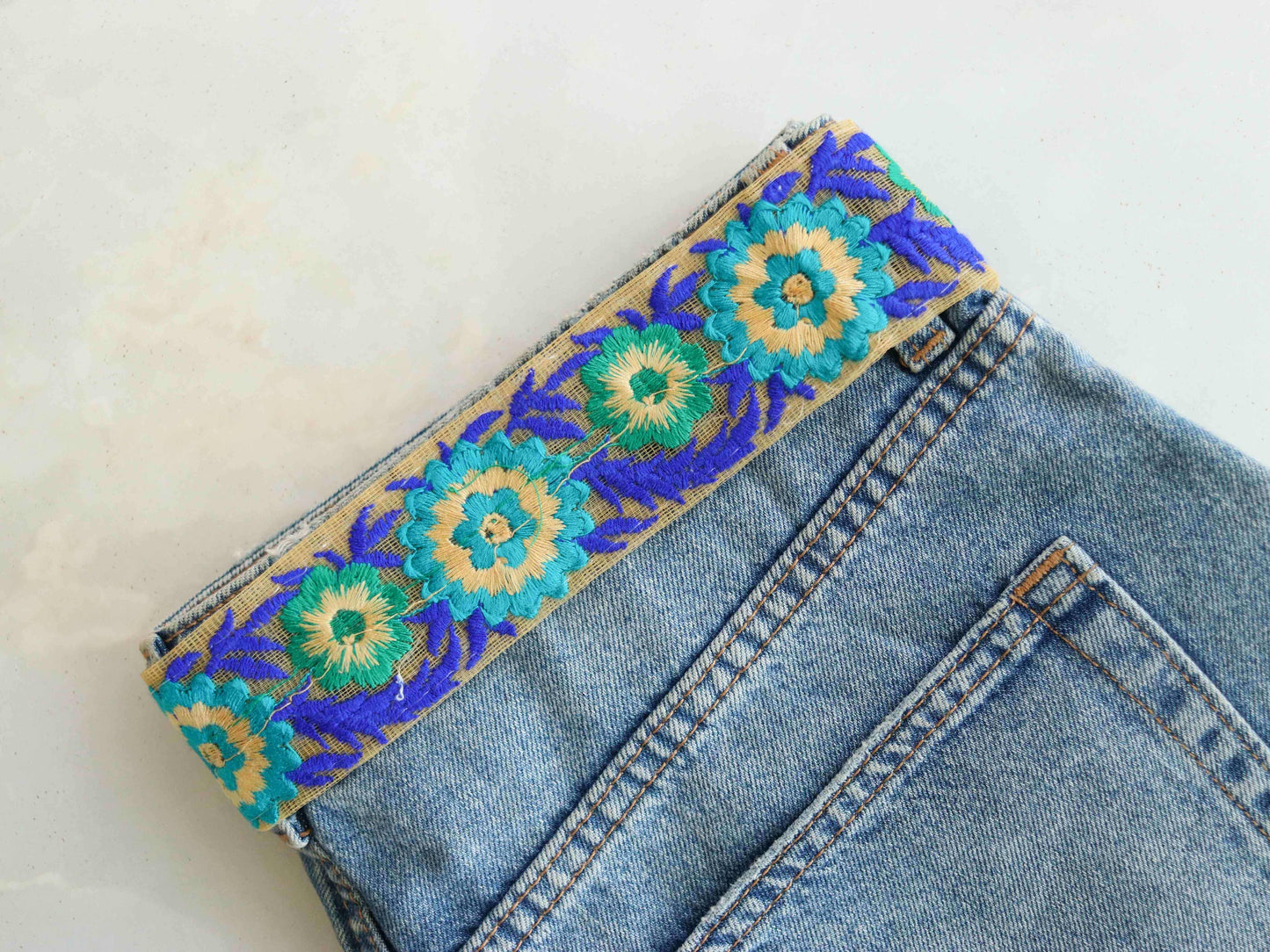 Blue Green Floral Embroidered Trim,Blue Floral Border,Blue Green Net Lace,Indian Fabric Trim,Floral Saree Border,Price/mtr