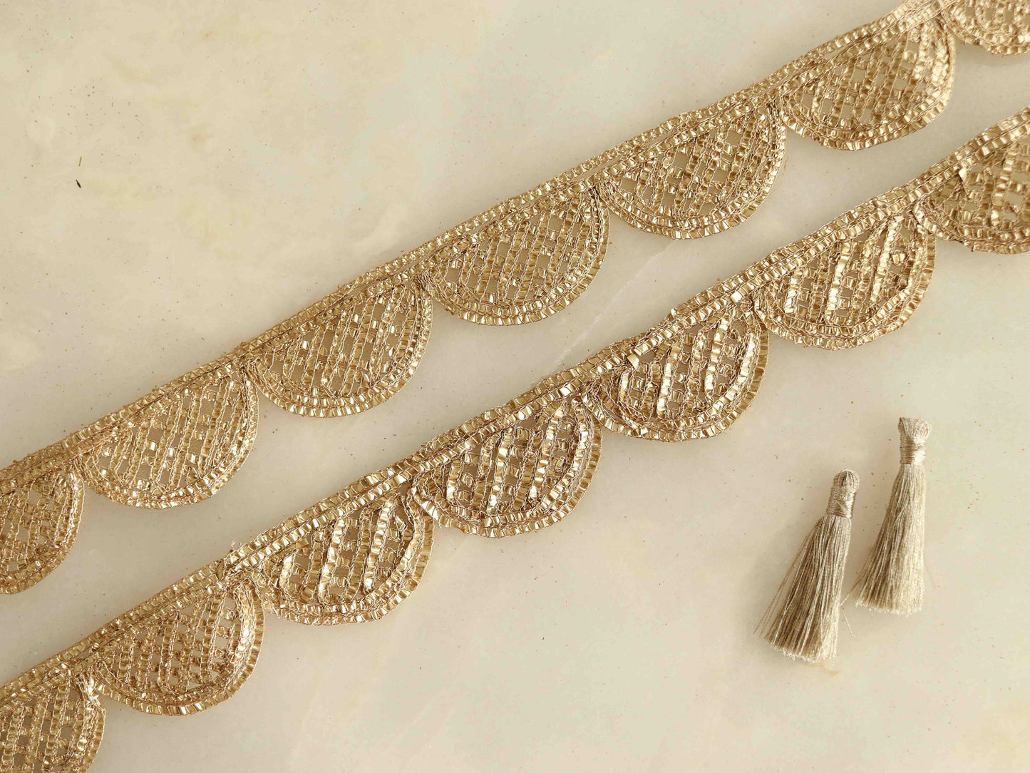 Gold Foil Scallop Cutwork Trim,Handmade Rose Gold Border,Boho Lattice Lace,Royal Indian Designer Fringe Trim, Gota Saree Border,Price/mtr