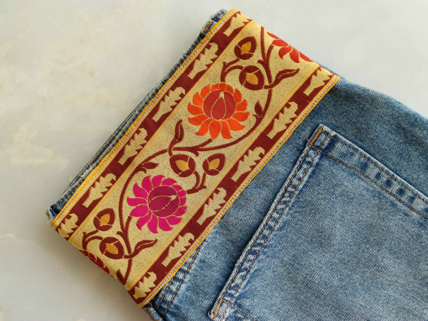 Yellow Pink Floral Banarasi Trim,Brocade Silk Border,Indian Brocade Lace,Banarasi Saree Border,Yellow Bridal Trim,Price/mtr