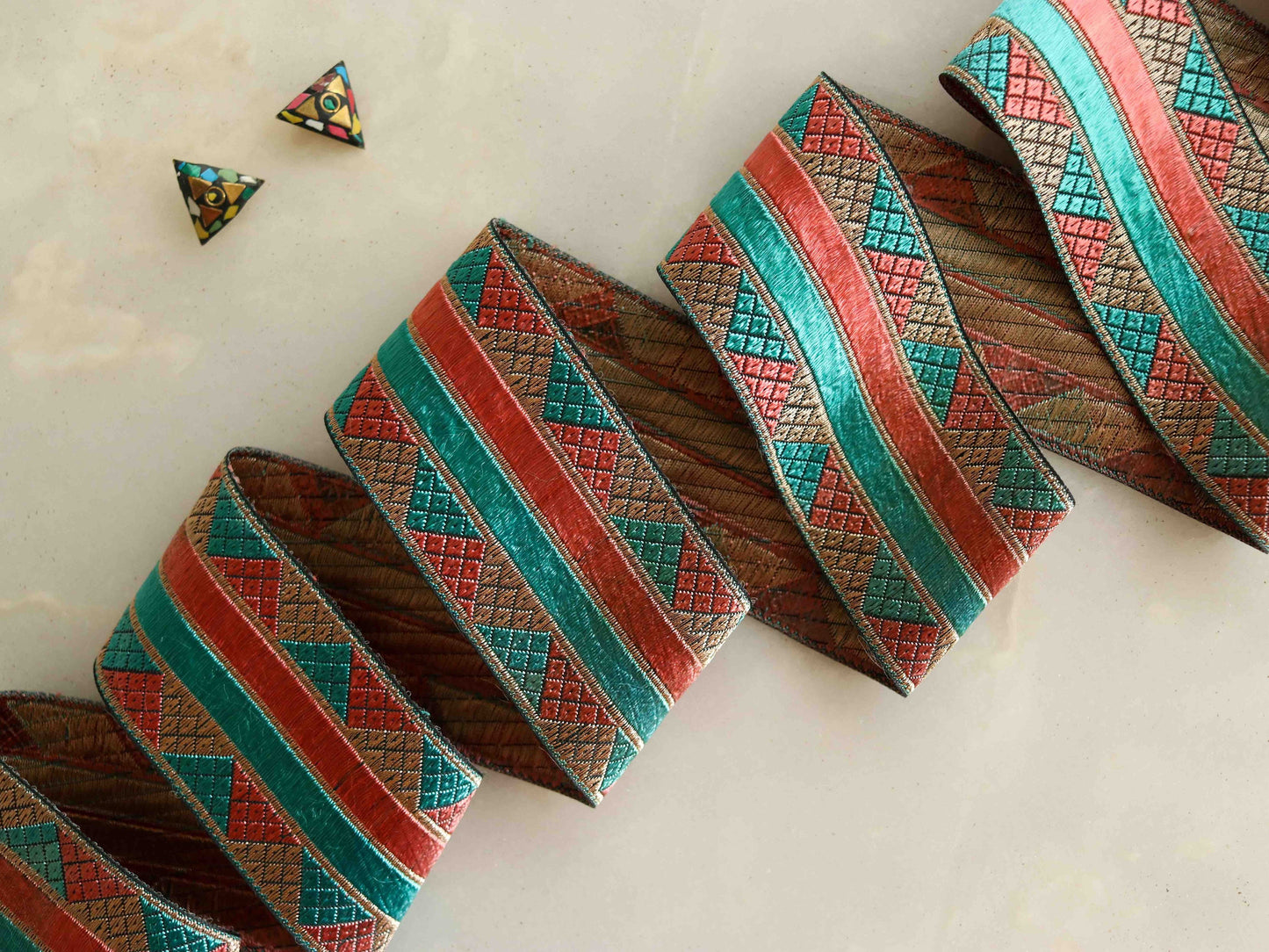 Teal Peach Geometric Jacquard Trim,Blue Pink Brocade Border,Indian Brocade Lace,Boho Teal Saree Border,Price/mtr