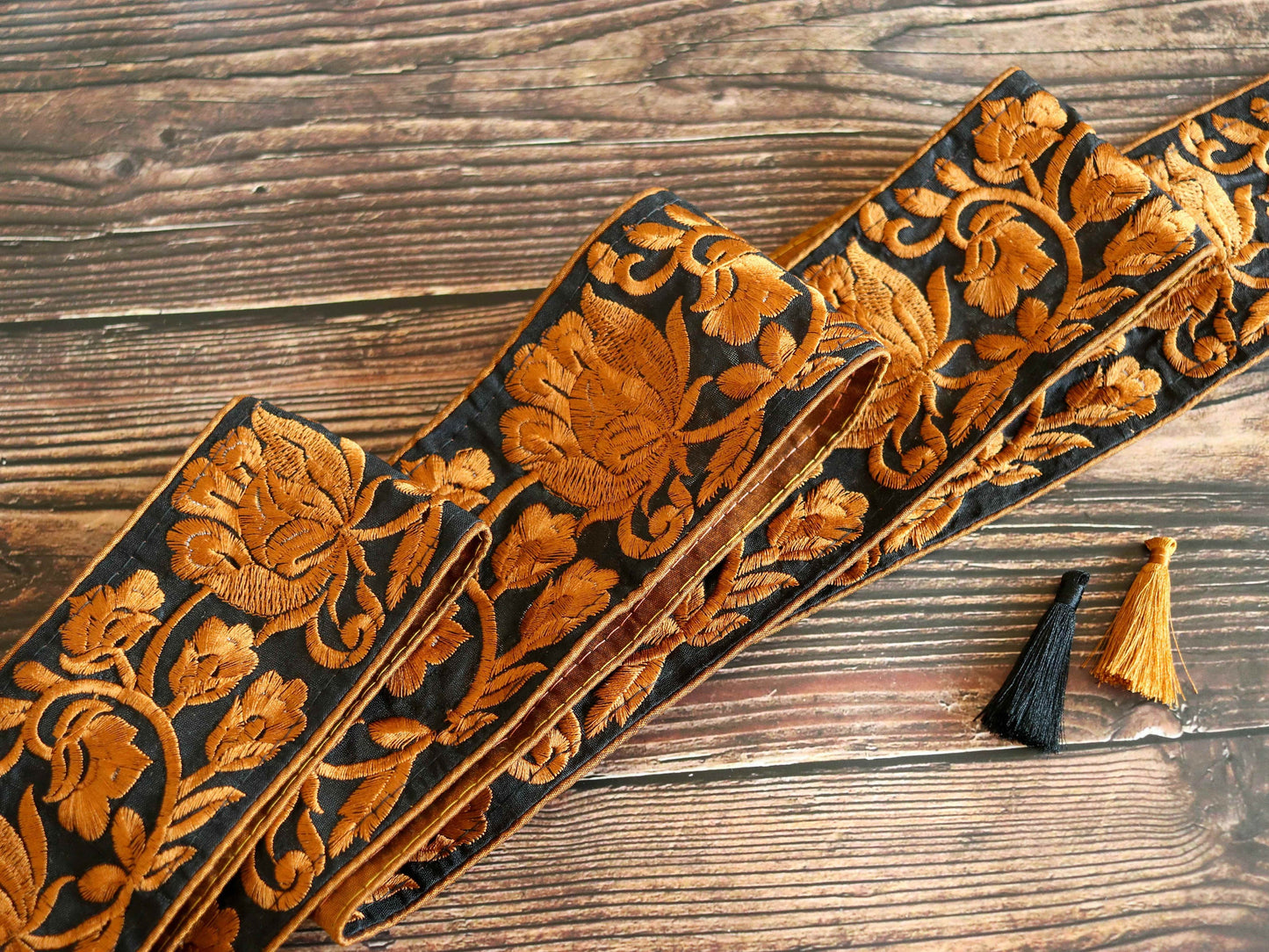 Black Orange Rose Embroidered Trim,Indian Floral Fabric Border,Floral Lace,Parsi Embroidery Border,Floral Saree Border,Price/mtr