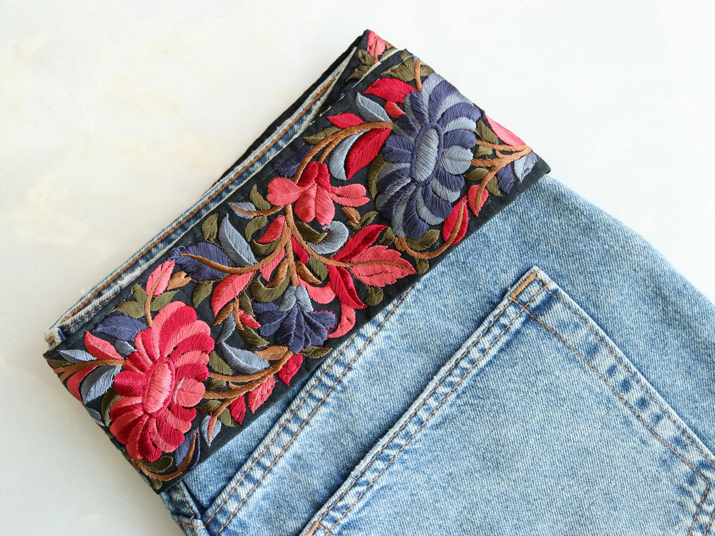 Black Red Floral Embroidered Trim,Indian Fabric Embroidered Border,Black Floral Lace,Parsi Embroidery Border,Black Saree Border,Price/mtr