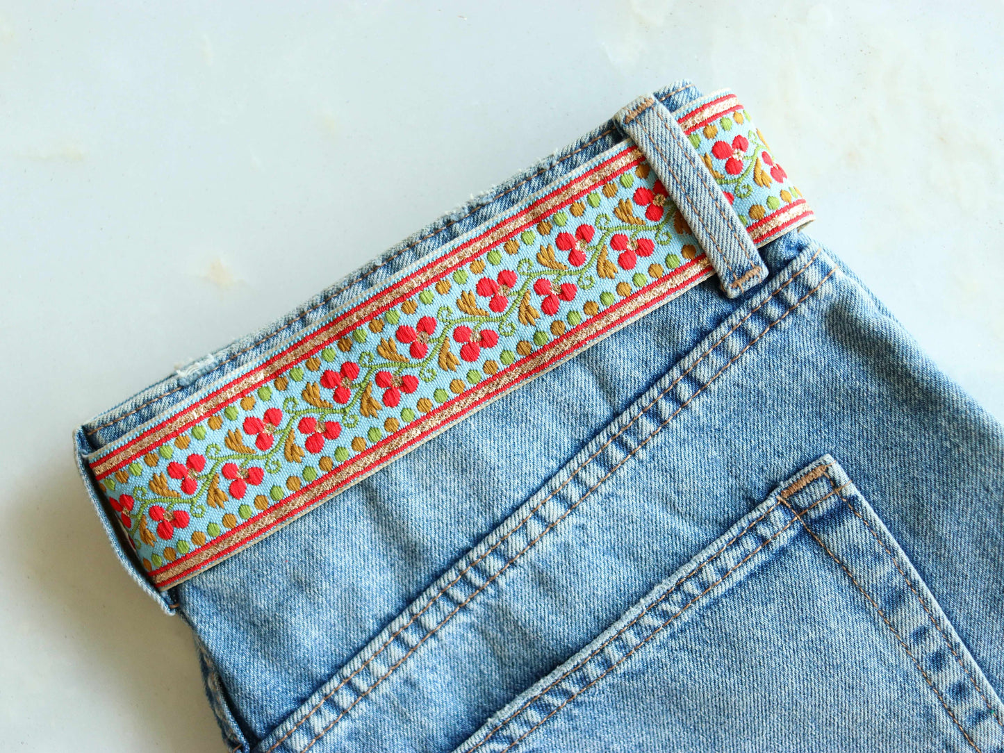 Blue Red Floral Brocade Trim, Jacquard Floral Border, Indian Fabric Lace, Blue Floral Saree Border, Price/mtr