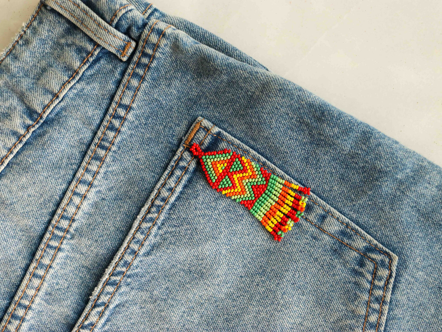 Boho Orange Kutchi Beaded Patch, Handmade Seed Bead Applique, Boho Tribal Beaded Patch, Kuchi Sindhi Mexican Patch, Native American Patch