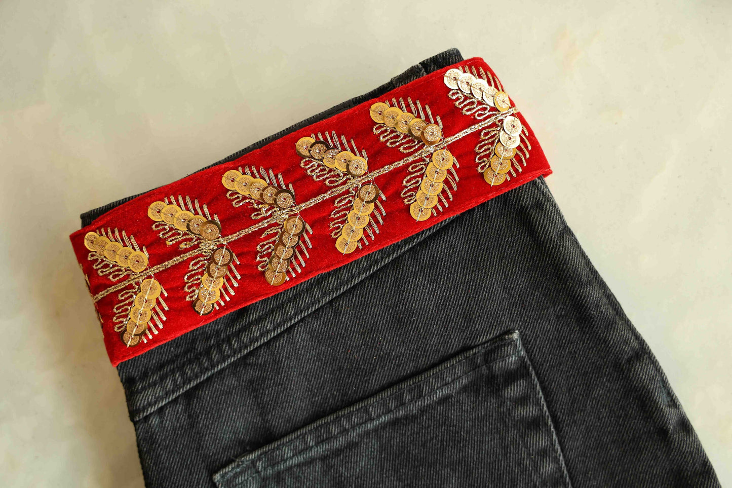 Red Gold Velvet Floral Trim,Indian Embroidered Border,Red Gold Floral Lace,Floral Velvet Saree Border,Red Velvet Border,Price/mtr