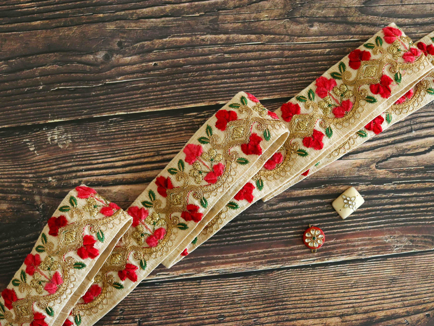 White Red Floral Embroidered Trim,Red White Floral Lace,Velvet Embroidery Border,White Floral Saree Border,Indian Fabric Trim,Price/mtr