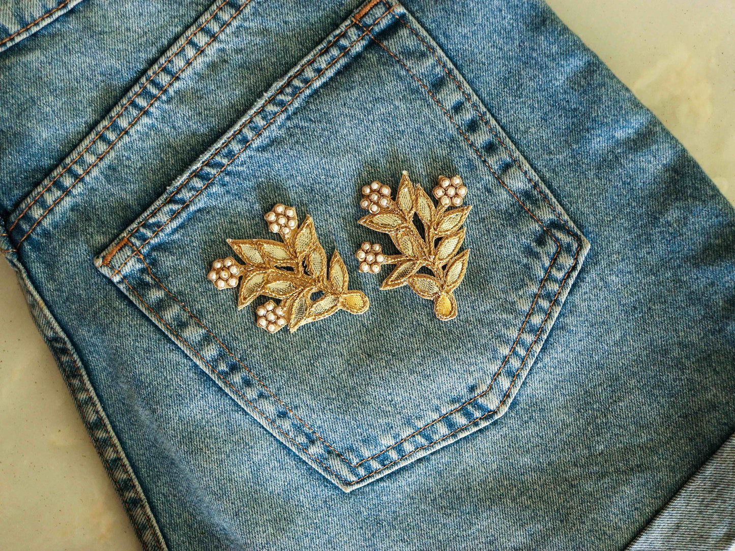 Gold Gota Floral embroidered patch,Handmade embroidered royal gota floral applique, Gold Foil patch,Bridal Floral DIY Patch,2 pieces