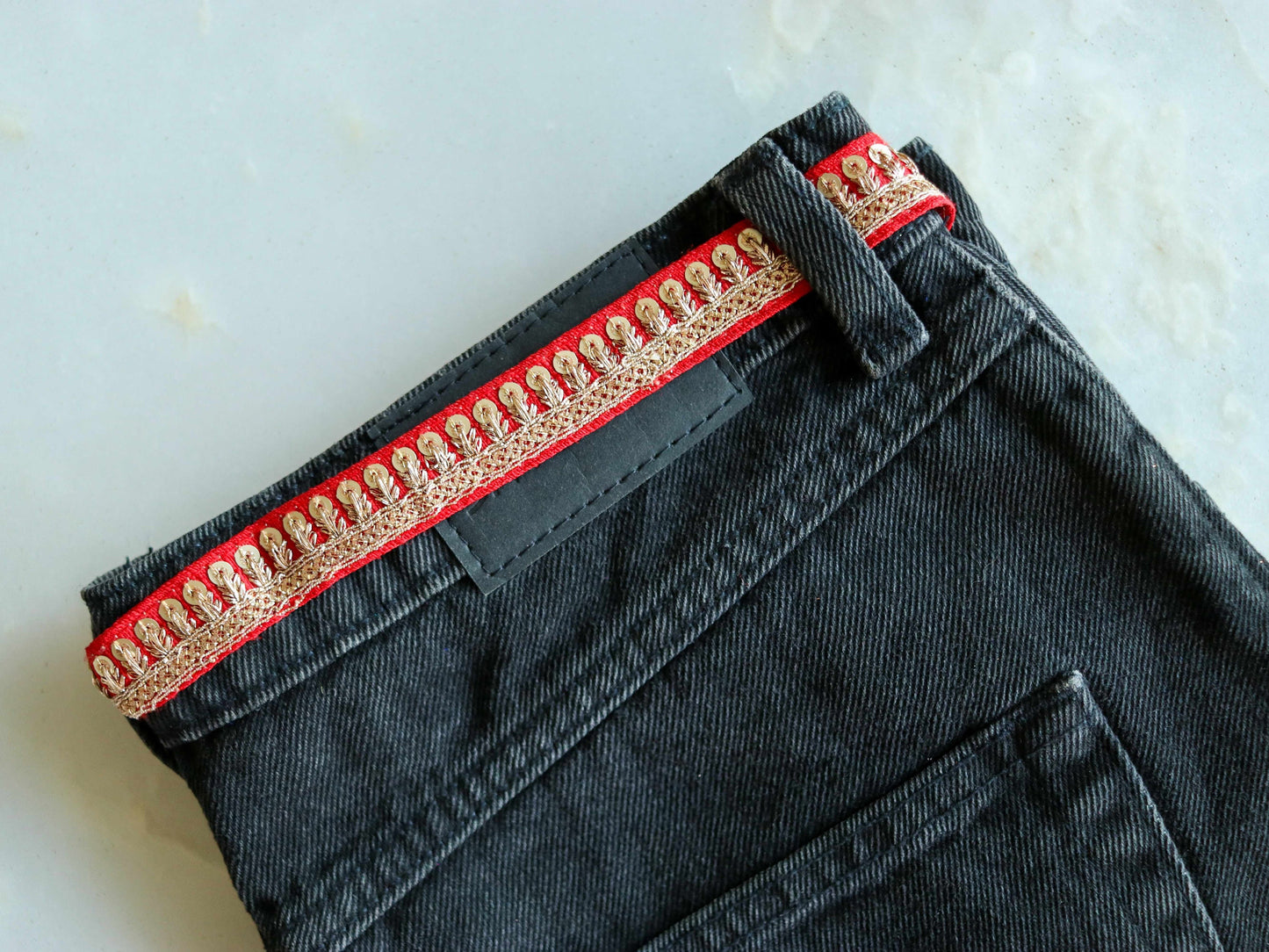 Red Gold Thin Sequin Trim,Embroidered Indian Border,Red Gold Floral Lace,Red Saree Border,Price for 2 mtrs