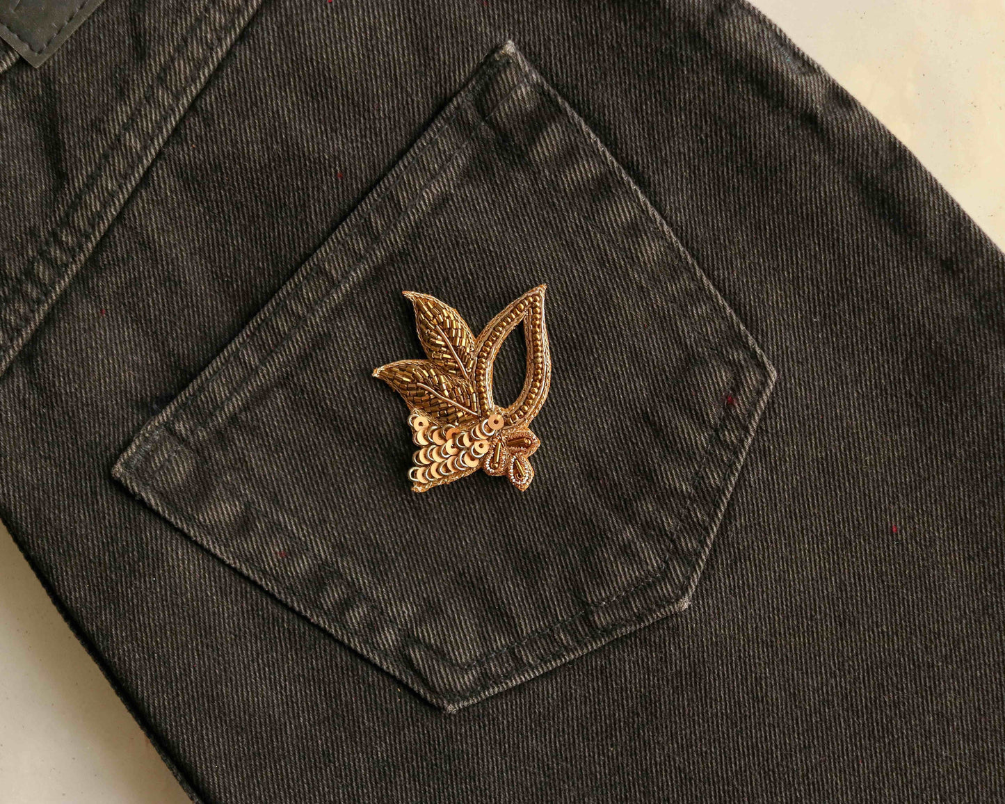 Golden Floral butti embroidered patch,Handmade cutwork gold zari sequin applique Butta, Gold zari floral patch,DIY Patch, 2 pieces