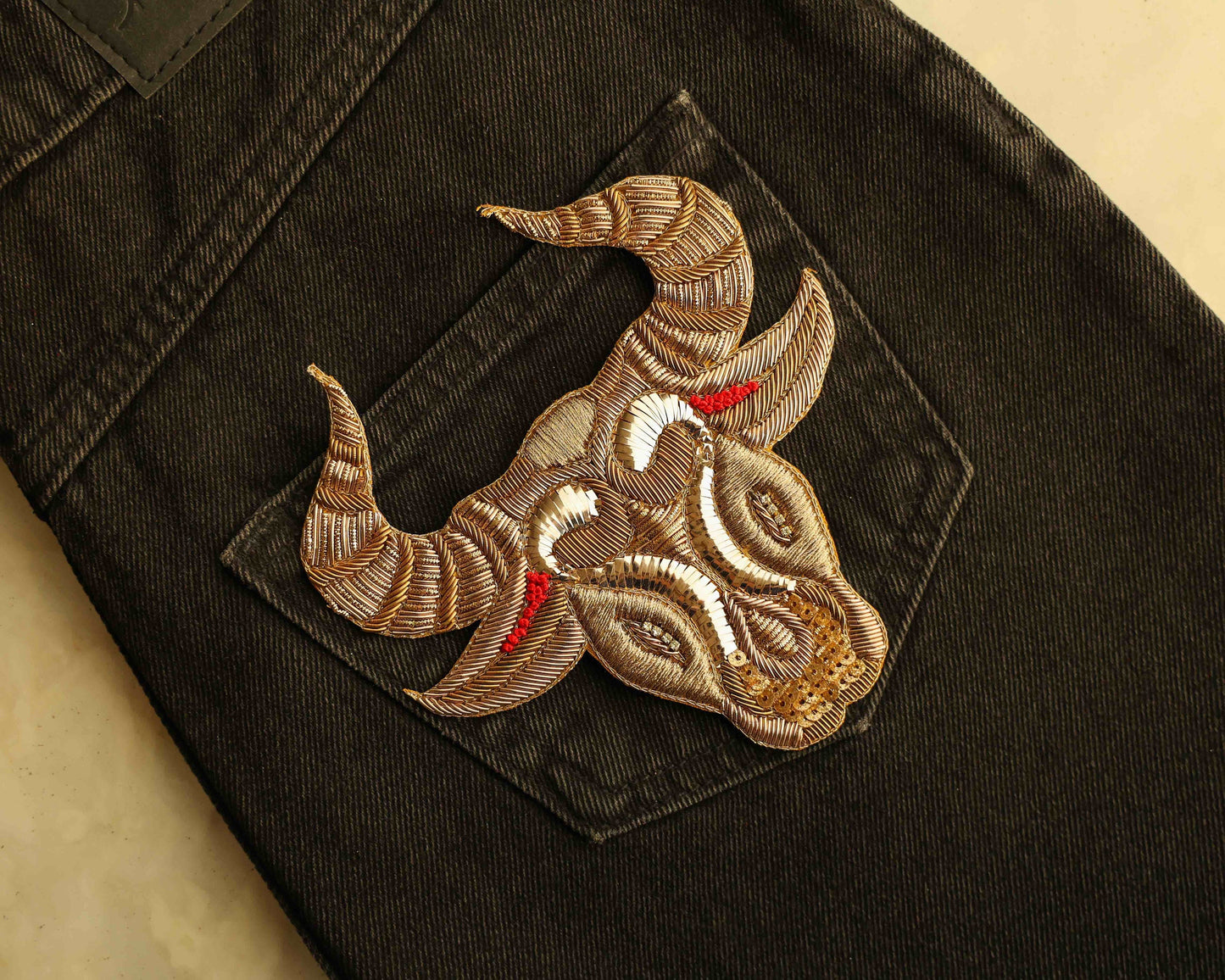 Taurus Zodiac Gold Embroidered Patch,Handmade applique, Sun Sign Patch,Star Sign Applique, Bull Animal Patch,DIY Patch