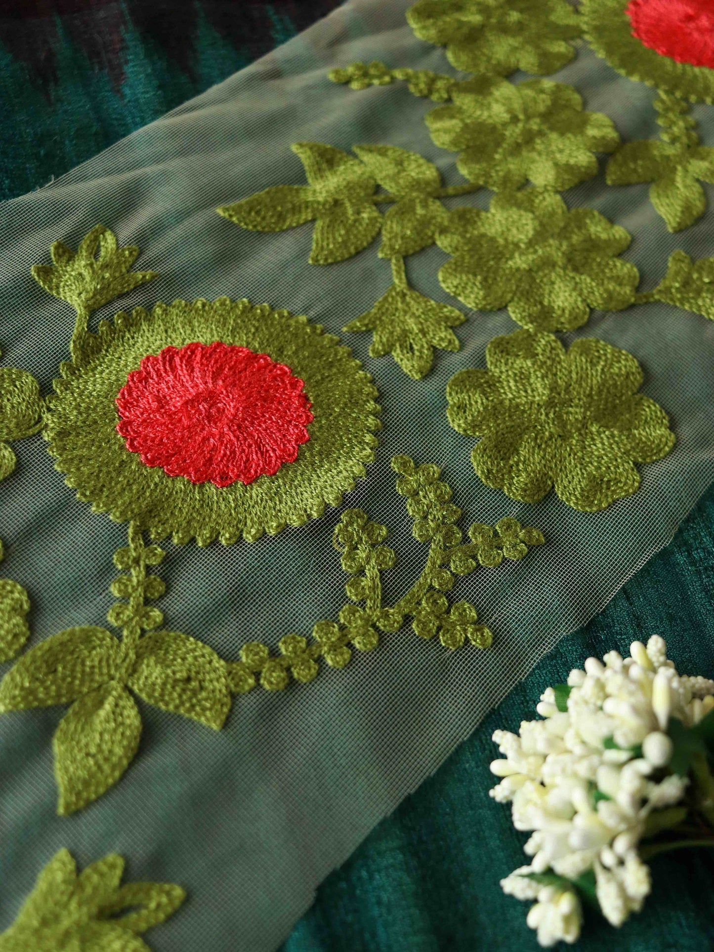 Green Pink Floral Net Trim,Broad Embroidered Net Floral Border,Beige Green Net Lace,Indian Fabric Trim,Floral Saree Border,Price/mtr