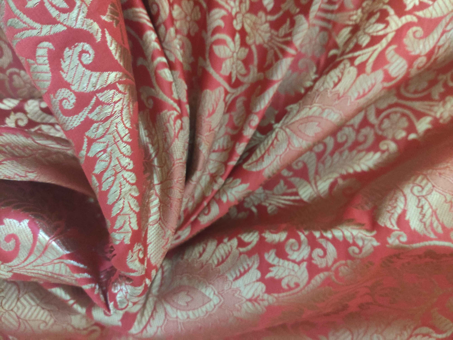 Mohini - Red Floral Banarasi Fabric,Gold Red Royal Stole,Indian Art Silk Fabric,Red Shawl Dupatta Saree, Mother's Day Gift for her,1 mtr