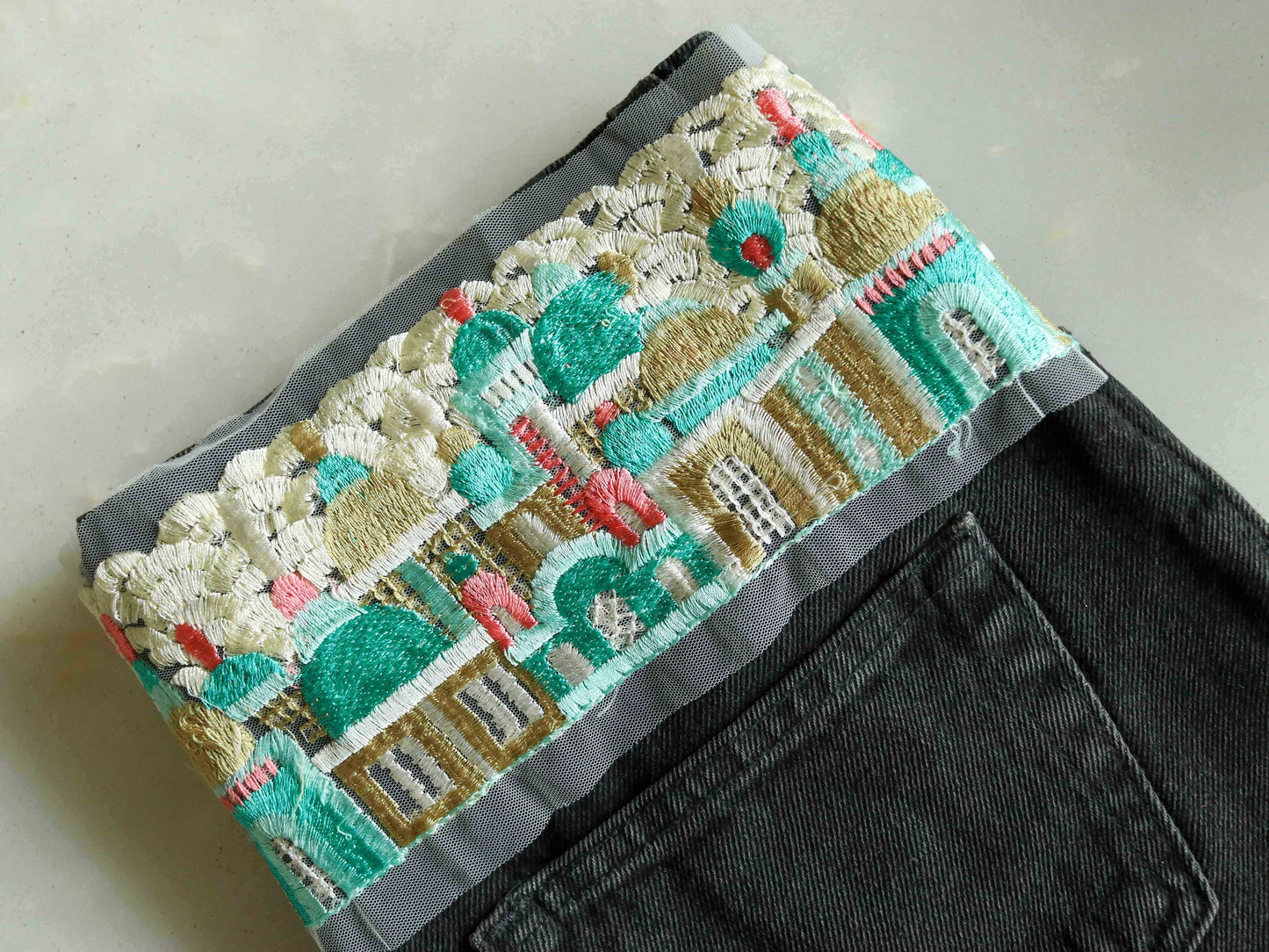 Green White Palace Net Trim,Mint Green Embroidered Temple Border,Palace Mosque Lace,Royal Designer Trim,Price/mtr