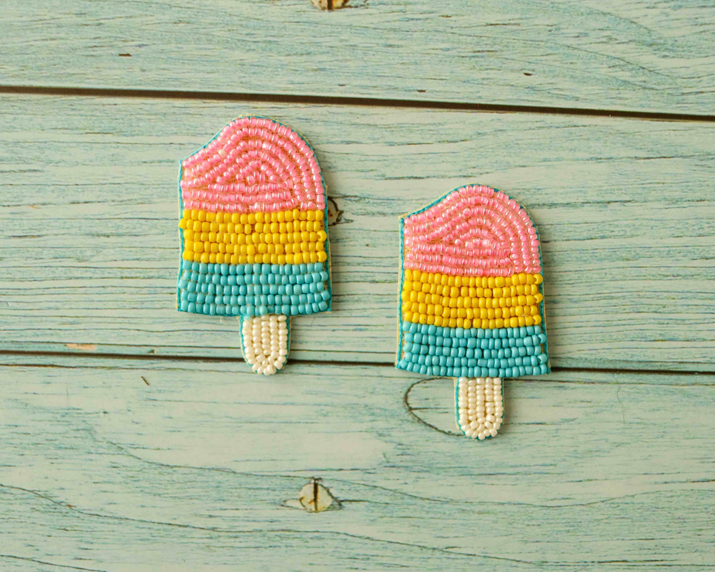 Quirky Ice-cream Beaded Patch,Handmade Embroidered applique, Colourful Pastel Food Patch,Ice Lolly Candy Applique, Boho Playful patch,2 pcs