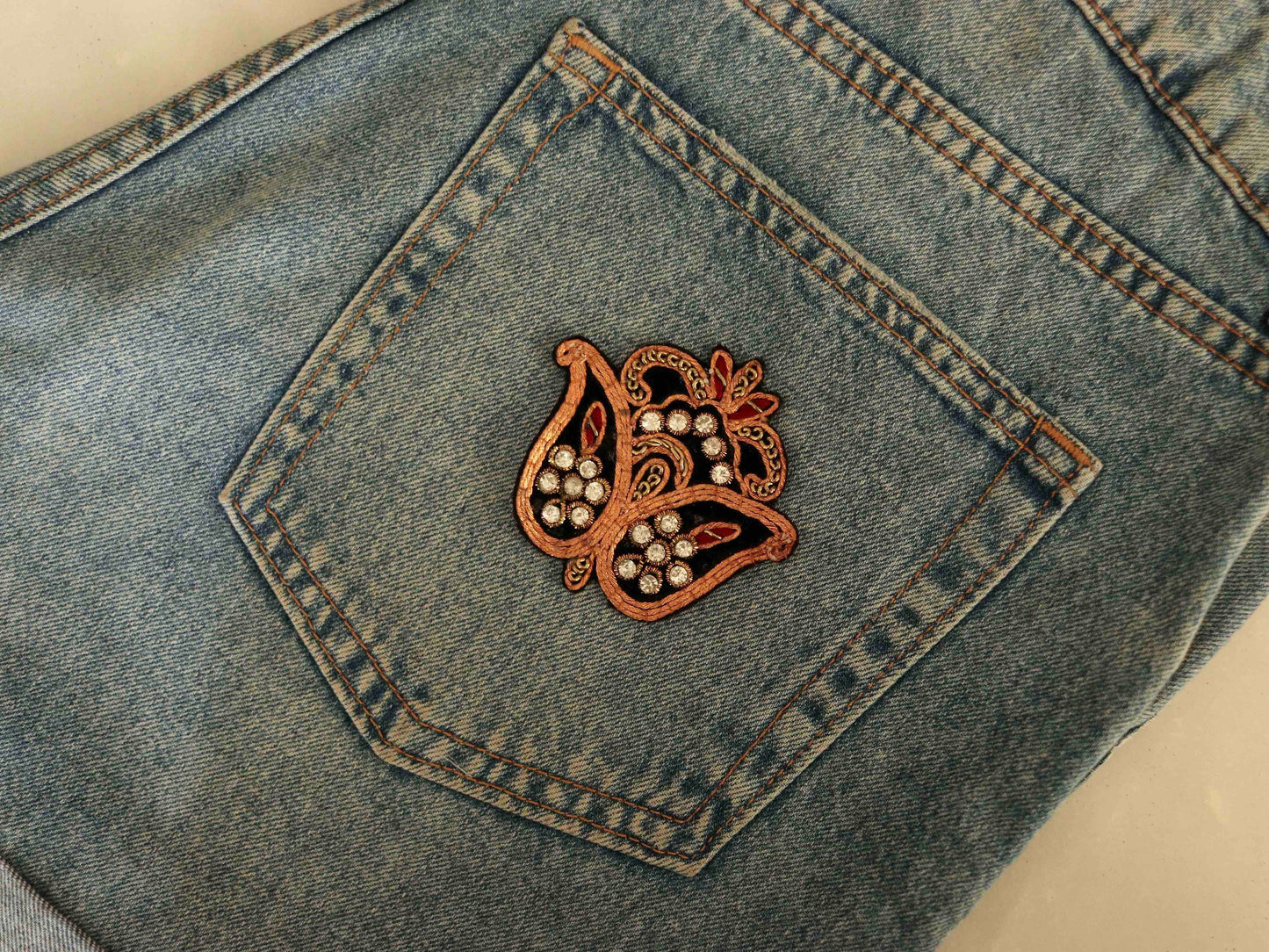 Vintage Paisley Embroidered patch,Handmade Red Beaded Paisley applique, Colourful Red Gold patch,Bridal Kairi Mango DIY Patch