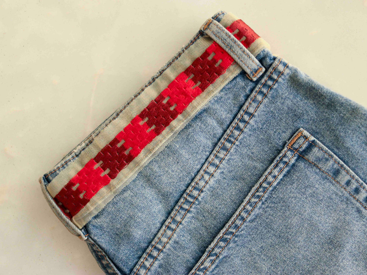 Red Checks Embroidered Phulkari Trim,Indian Border,Geometric Multicolour Net Lace,Boho Hippie Phulkari Saree Border,Price/mtr