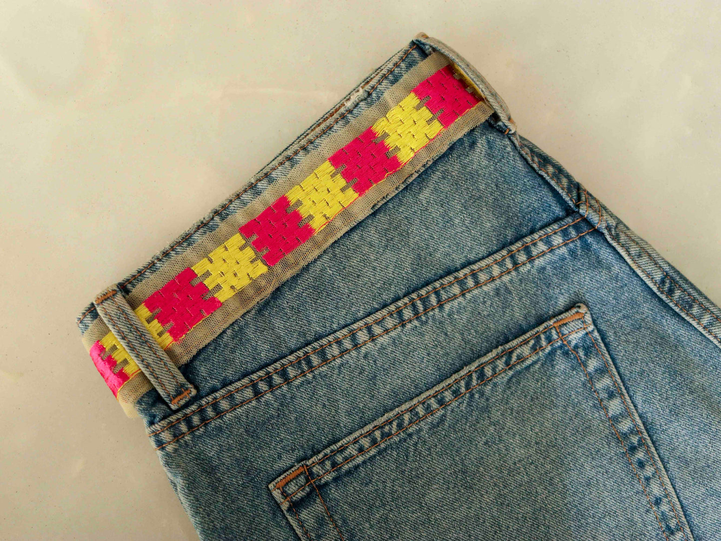 Yellow Checks Embroidered Phulkari Trim,Indian Border,Yellow Pink Geometric Multicolour Net Lace,Boho Hippie Phulkari Saree Border,Price/mtr