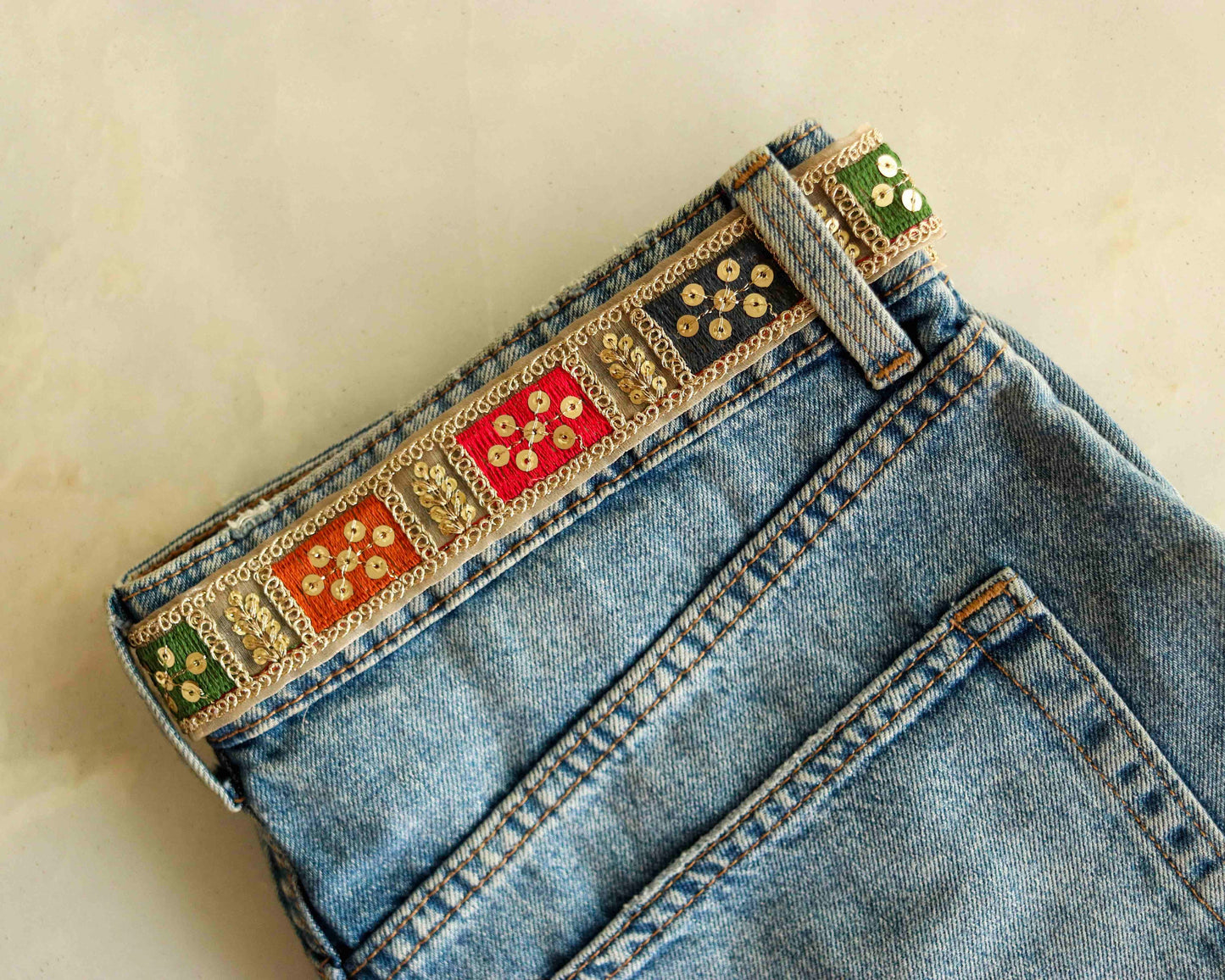 Boho Pastel Patchwork Embroidered Trim,Colourful Gold Zari Sequin Tissue Border,Square Patchwork Lace,Indian Saree Border,Price/mtr