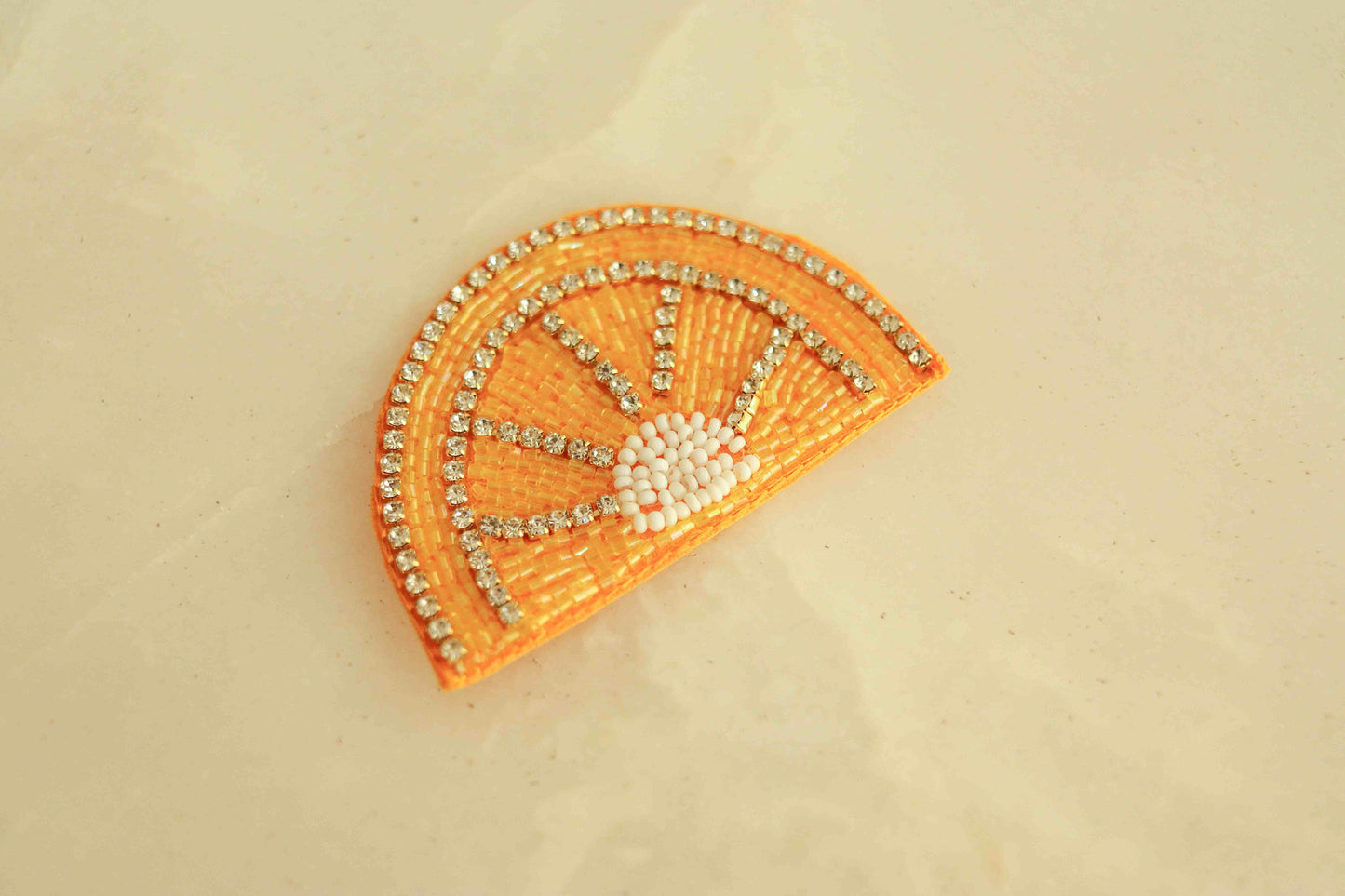 Orange Slice Fruit Beaded Patch,Handmade embroidered applique, Fruit Food Applique, Denim Patch,Quirky Playful Boho applique,DIY Patch