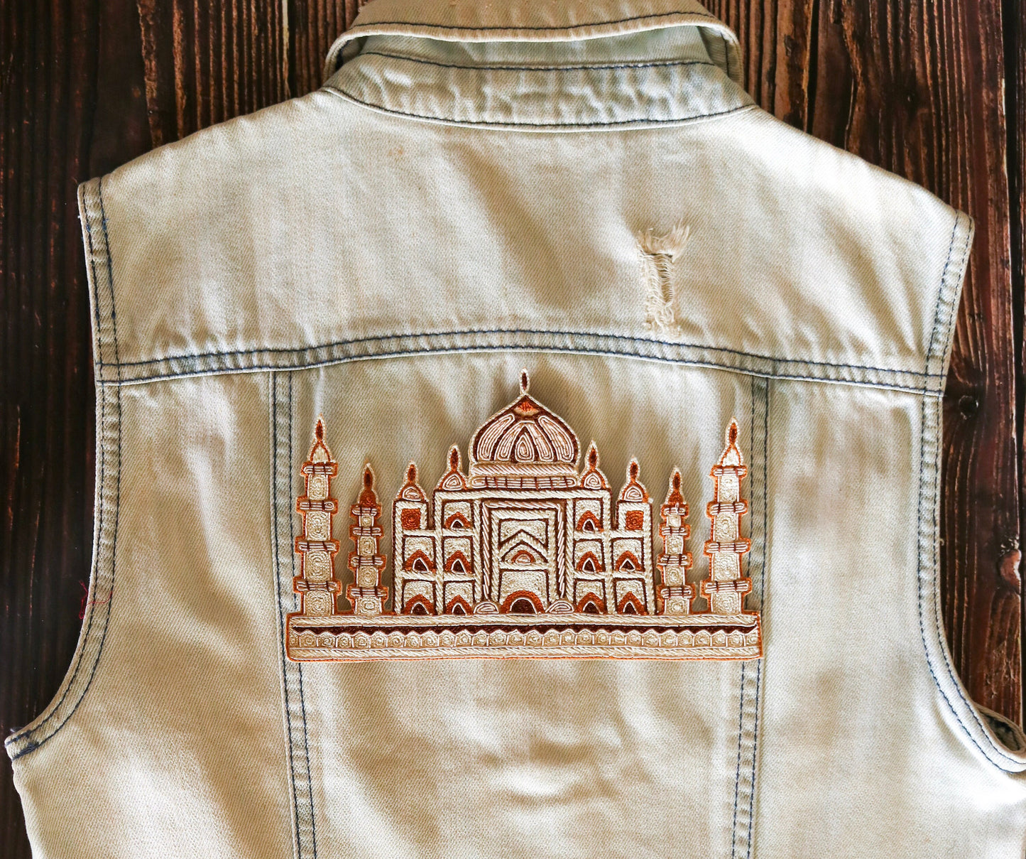 Golden Palace Embroidered Patch,Handmade Taj Mahal Applique, Royal Palace Beige Gold Cutwork Patch,DIY Costume Dress Patch