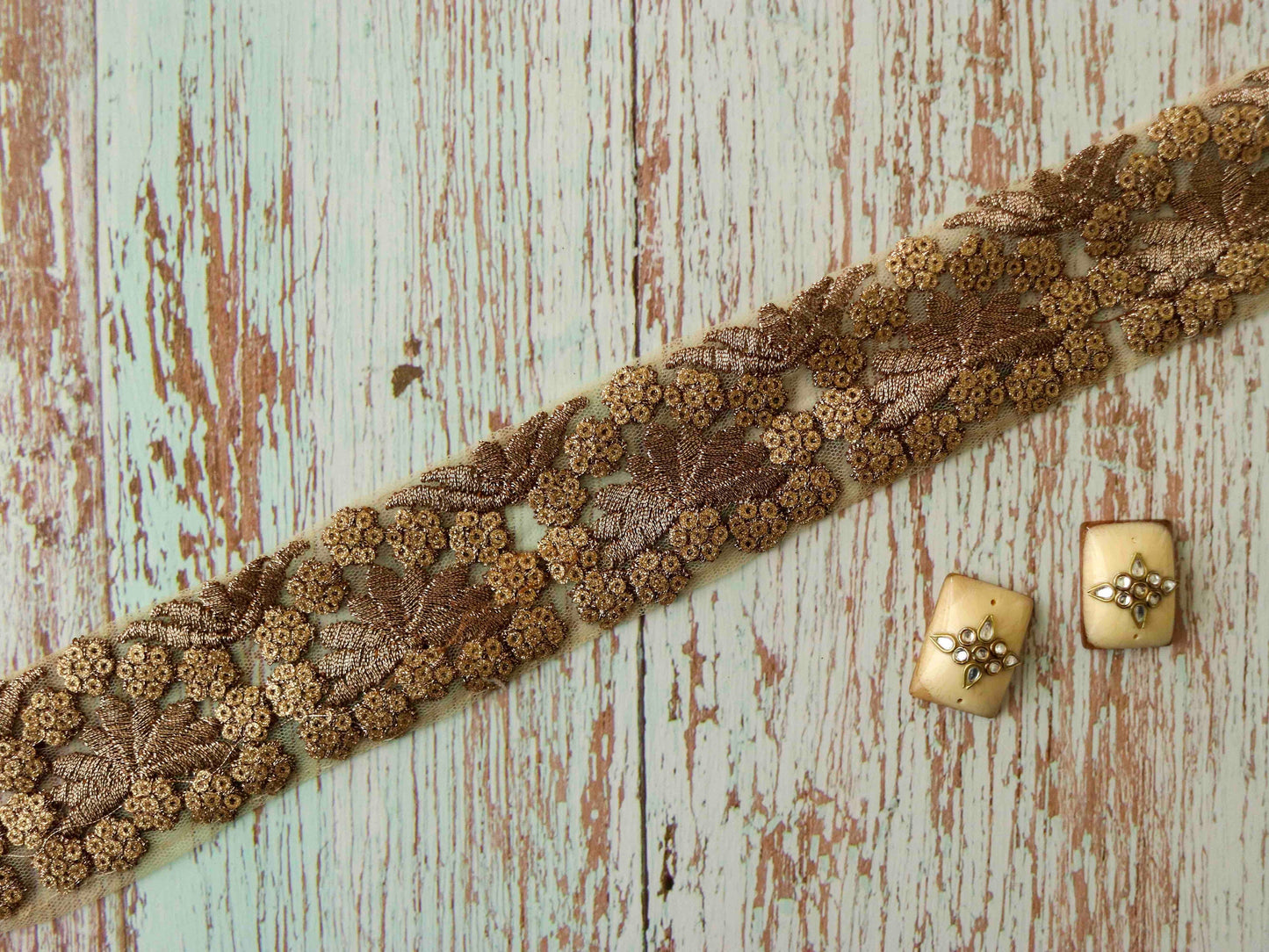 Old Gold Floral Sequin Trim,Gold Net Embroidered Border,Vintage Old Gold Lace,Indian Fabric Trim,Floral Saree Border,Price/mtr