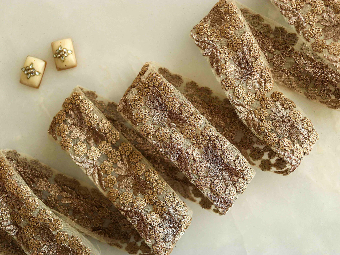 Old Gold Floral Sequin Trim,Gold Net Embroidered Border,Vintage Old Gold Lace,Indian Fabric Trim,Floral Saree Border,Price/mtr
