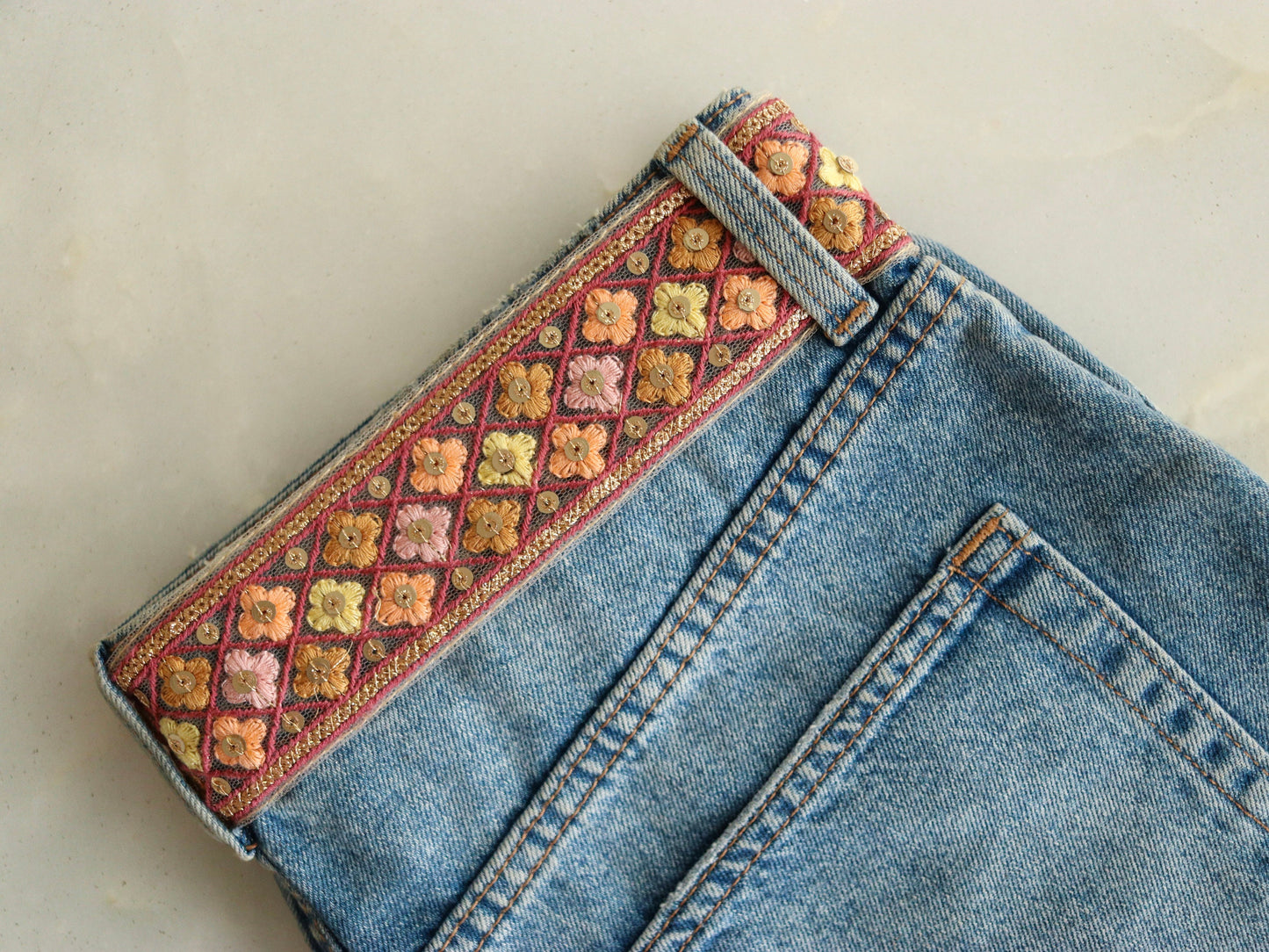 Peach Fuzz Net Sequin Trim,Floral Embroidered Indian Fabric Border,Pink Peach Sequins Lace,Floral Saree Border,Price/mtr, インド刺繍リボン