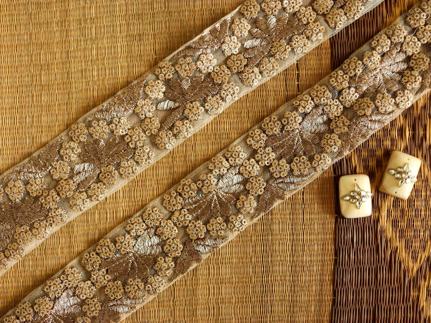 Old Gold Floral Sequin Trim,Gold Net Embroidered Border,Vintage Old Gold Lace,Indian Fabric Trim,Floral Saree Border,Price/mtr