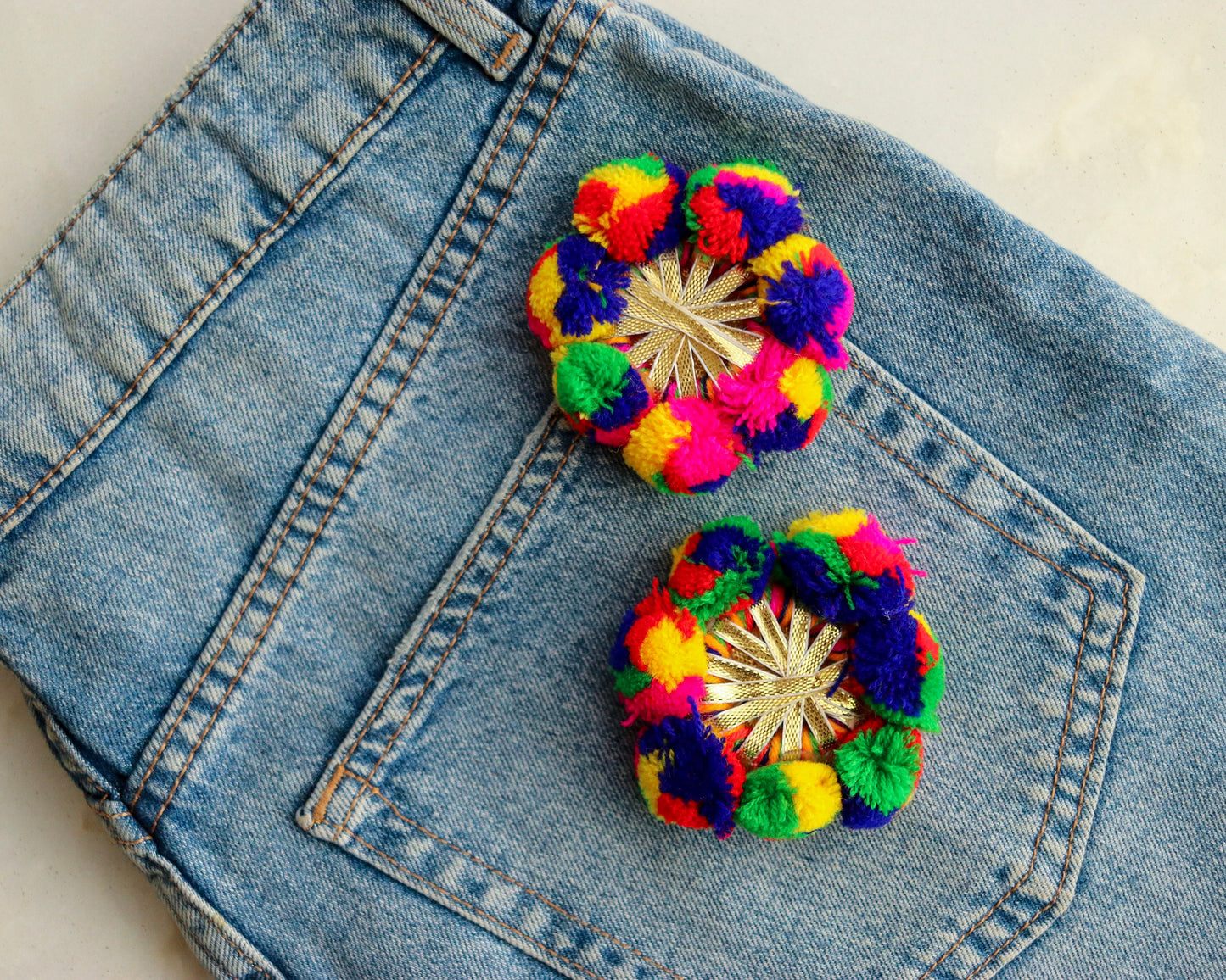 Boho Multicolour Pompom Charm,Handmade Colourful Patch, Rainbow Tufted Tassel,Quirky Kitschy Indian Tribal Charm,Christmas Tree Supply